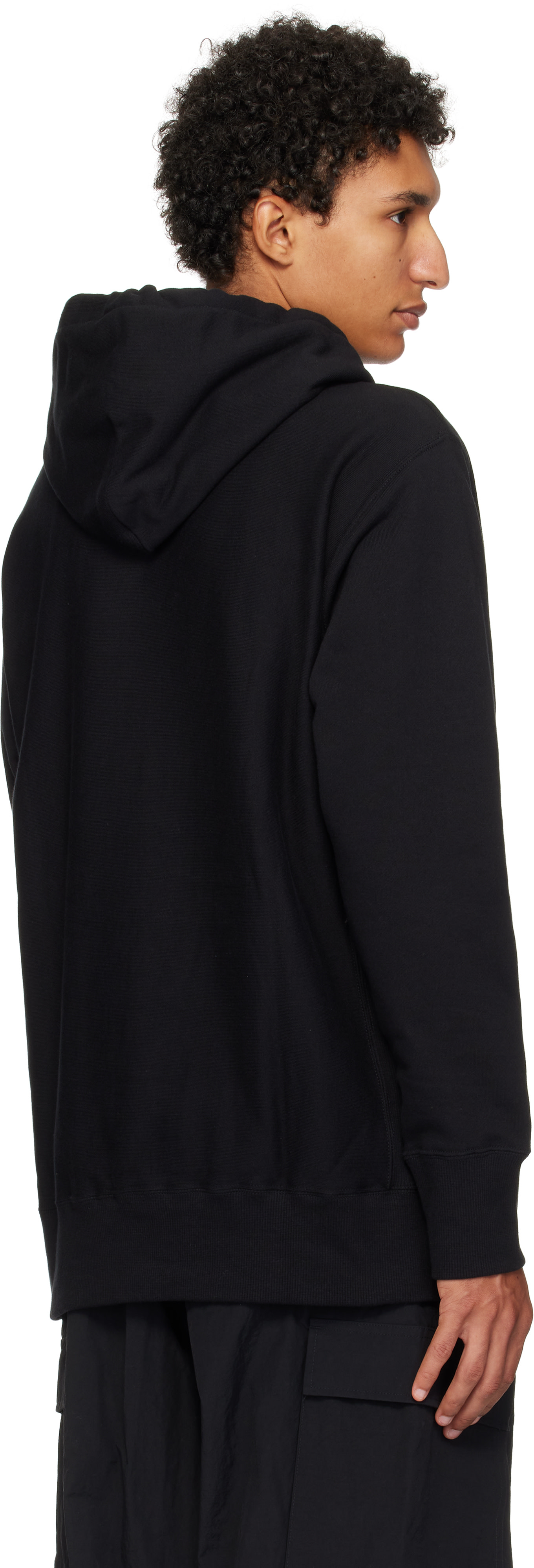 Y's For Men - Pull à capuche noir en jersey bouclette