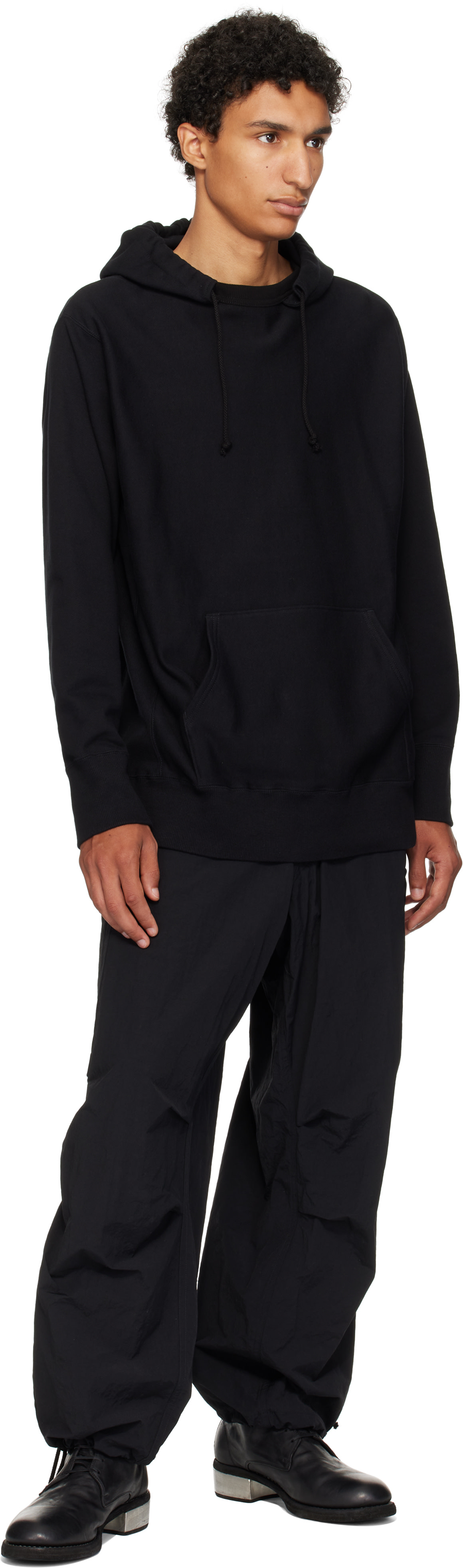 Y's For Men - Pull à capuche noir en jersey bouclette