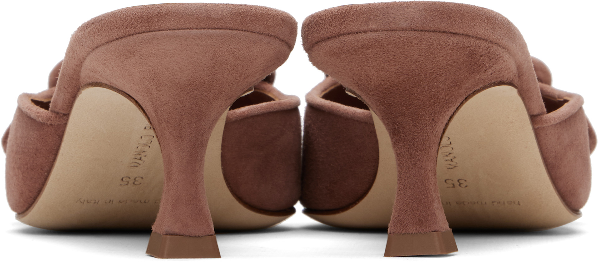MANOLO BLAHNIK メイセールスエード ミュール　35.5 Manolo Blahnik: Pink Maysale Heeled Sandals | SSENSE