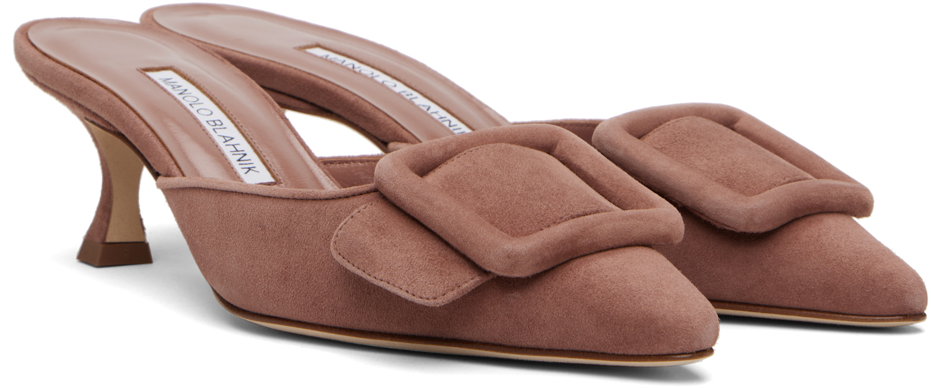 MANOLO BLAHNIK ミュール　38 スエード Manolo Blahnik: Pink Maysale Heeled Sandals | SSENSE