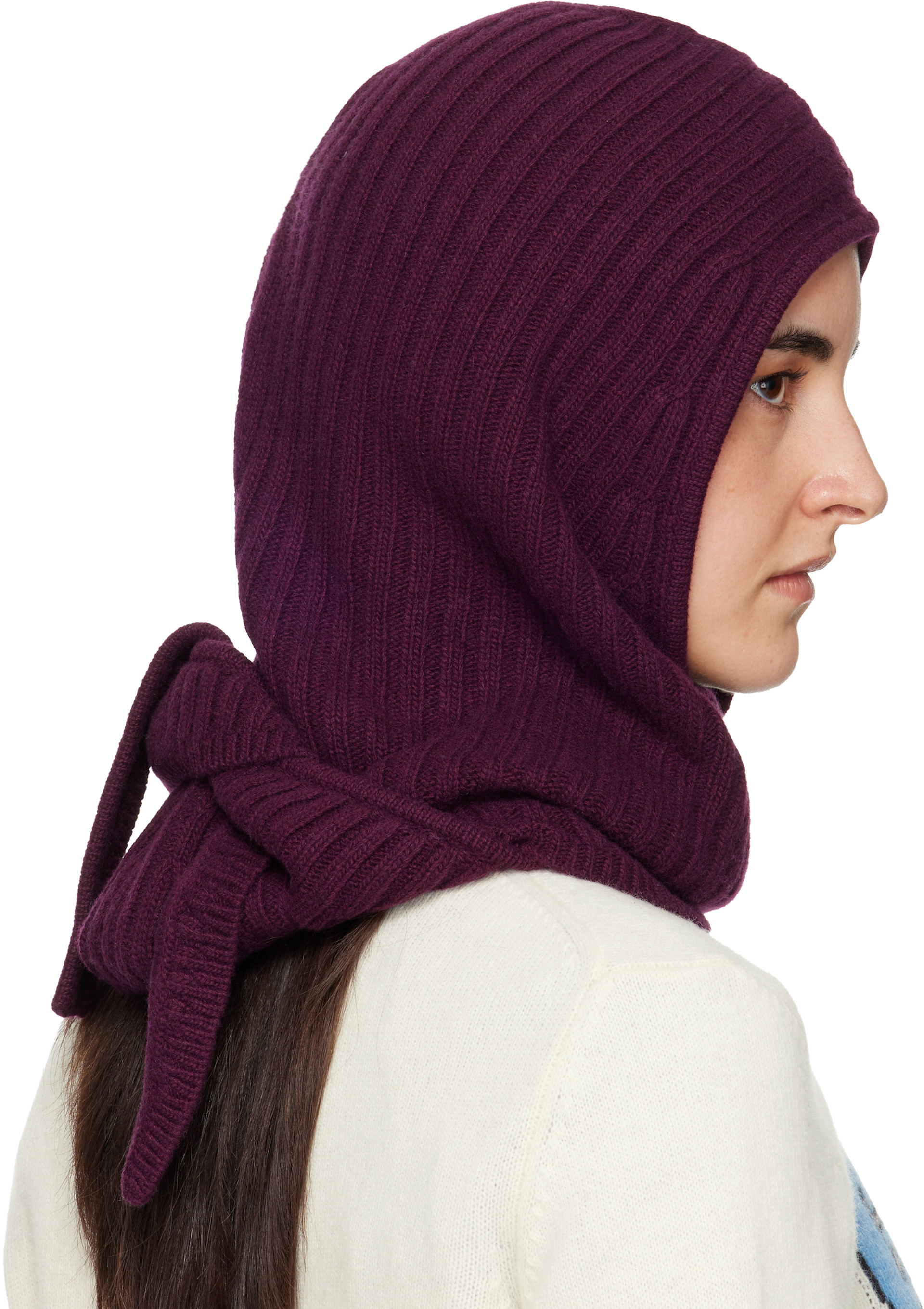 GANNI: Burgundy Wool Mix Balaclava | SSENSE Canada