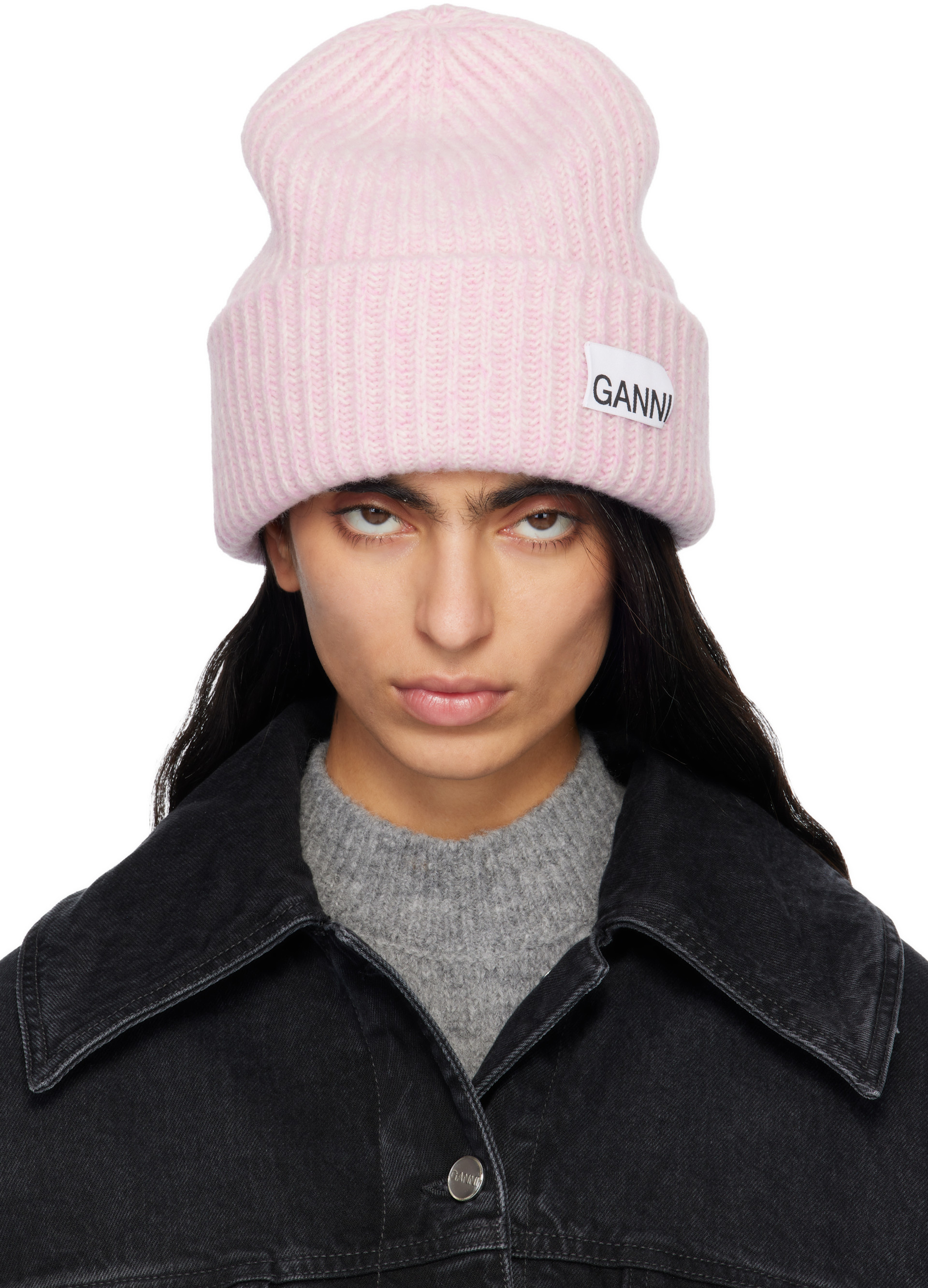 GANNI ピンク ニットビーニー GANNI: Pink Wool Knit Beanie | SSENSE