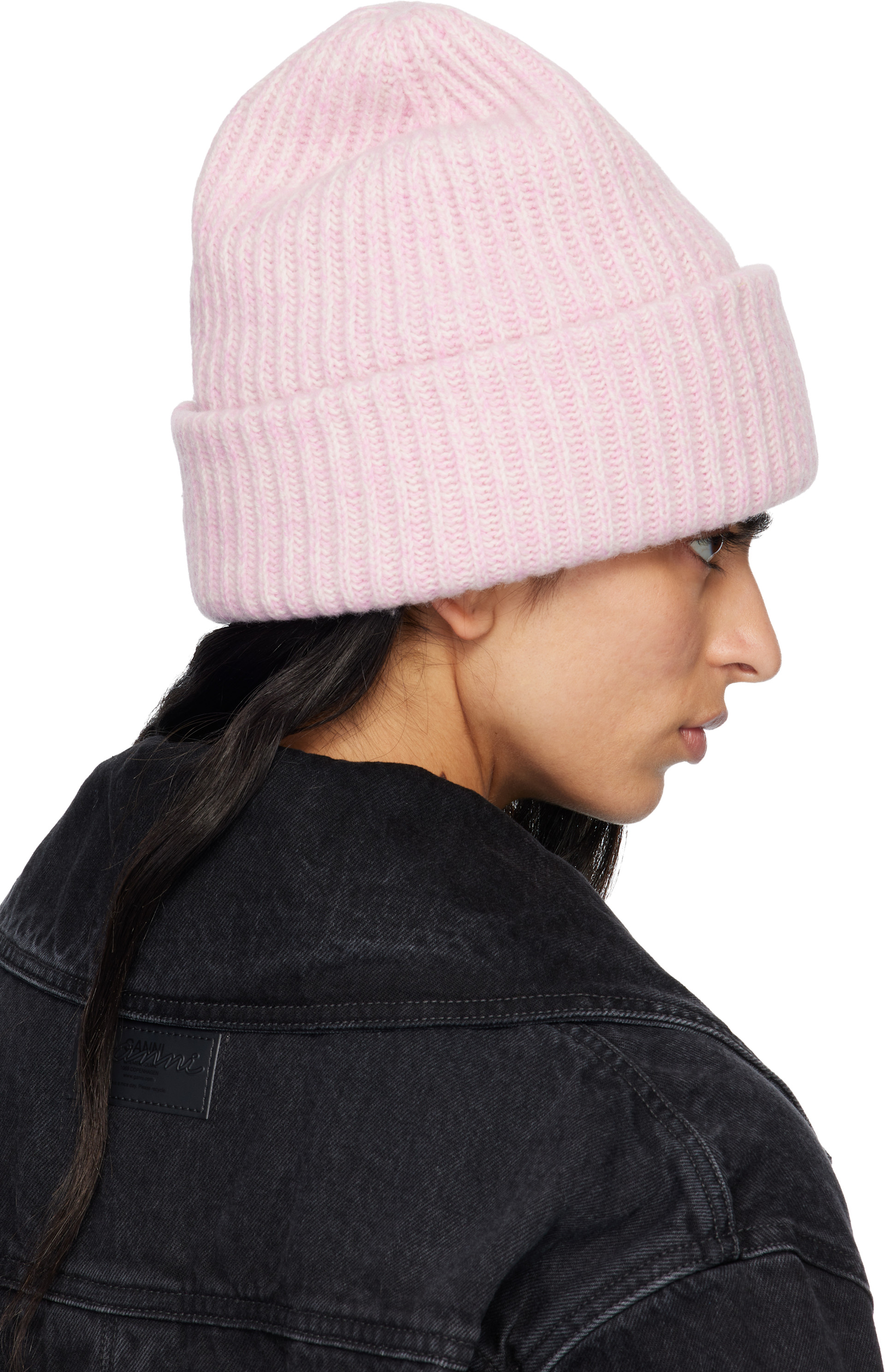 【ひろり】GANNI ピンク リブ編み ビーニー GANNI Pink Fitted Wool Rib Knit Beanie GANNI