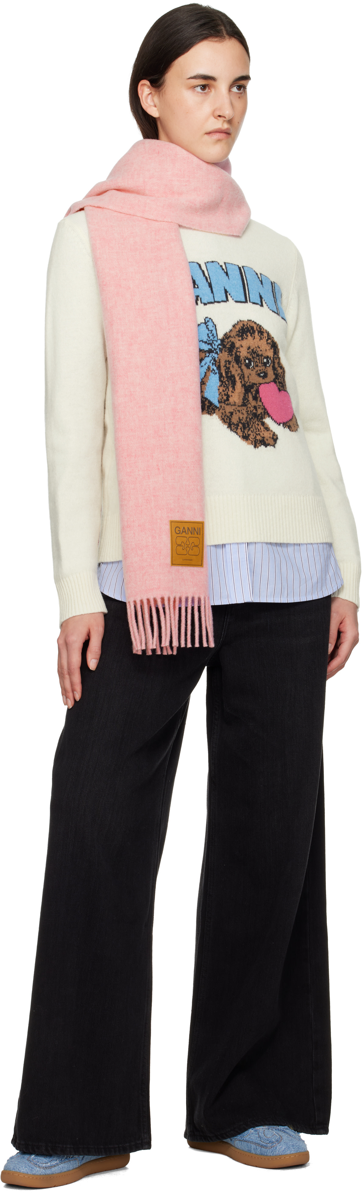 GANNI: Pink Wool Scarf | SSENSE