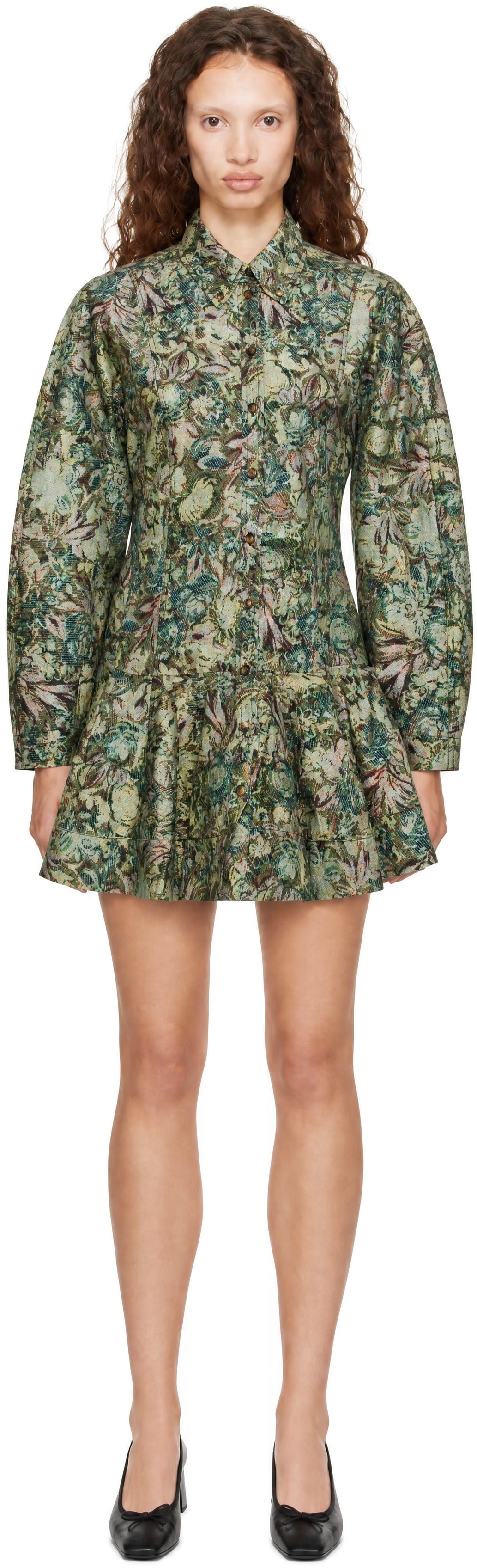 ganni printed cotton poplin mini dress GANNI: Green Tapestry Floral Minidress Clothing dresses Size:M - 30/31 Sale-Product-05mar26 Shapewear Strappy Cowl Neck strings finished with a