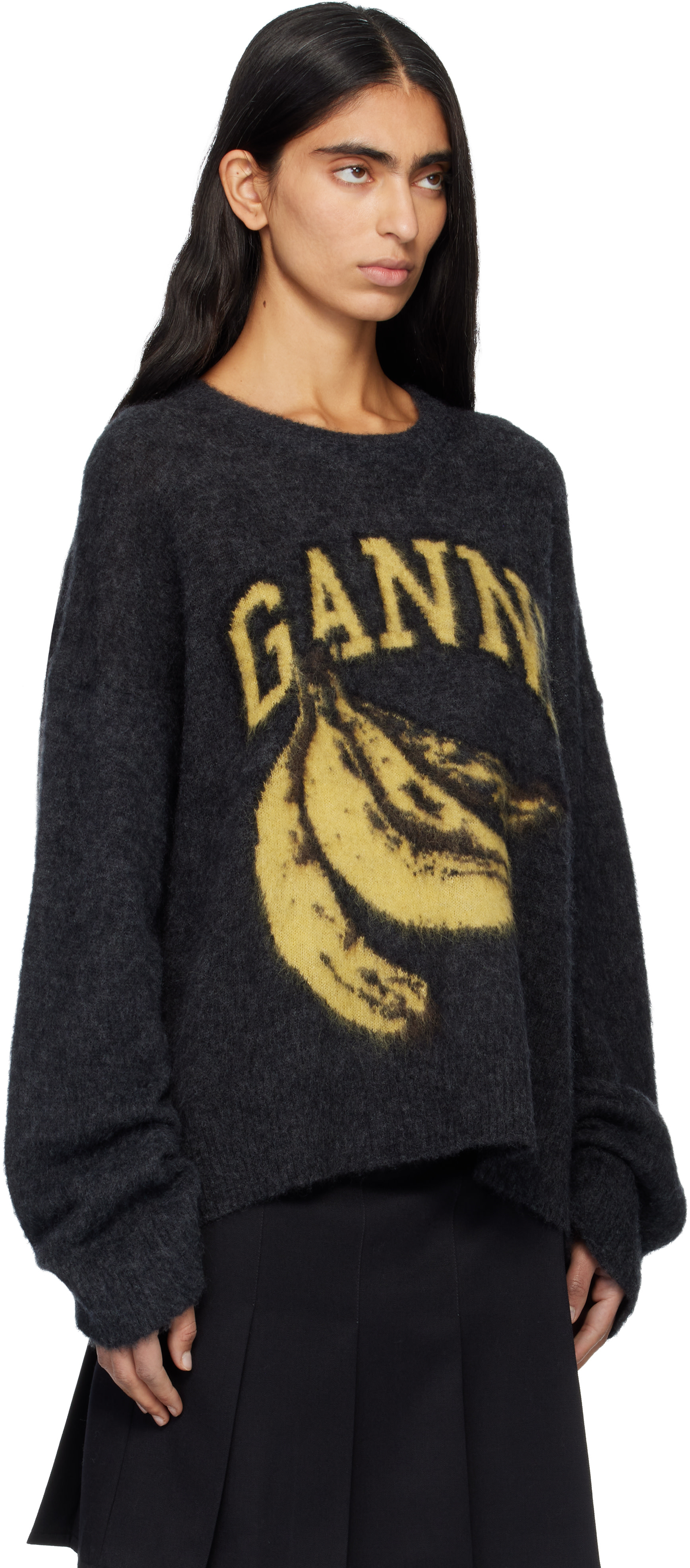 GANNI ロゴ入り黒ニットセーター Ganni ガニー ニット・セーター F 