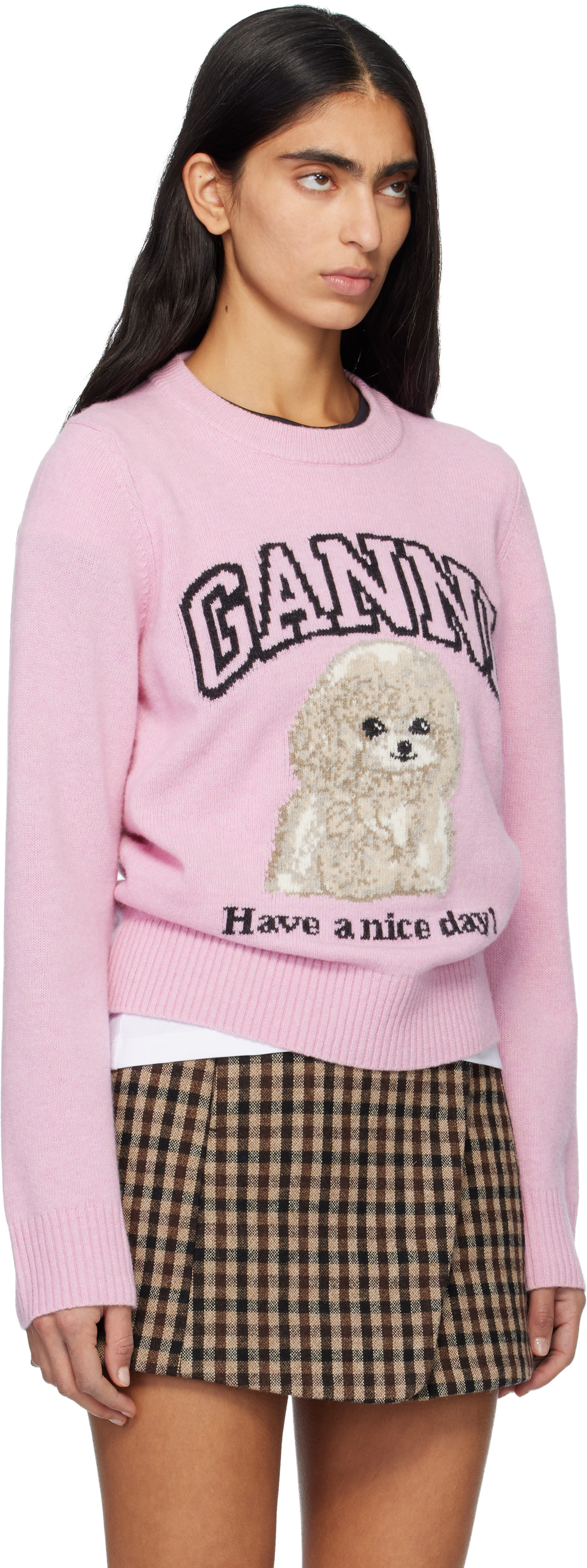 GANNI - Pull rose à image