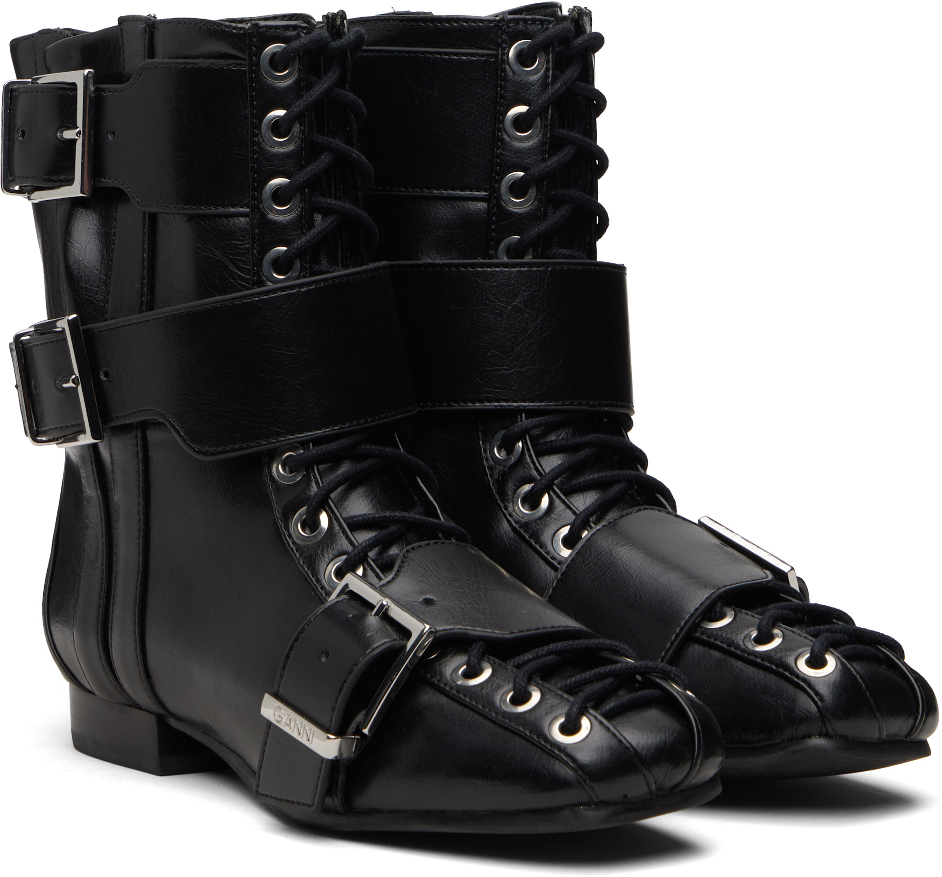 ✴︎GANNI ✴︎ GANNI: Black Eyelets Lace Up Boots | SSENSE
