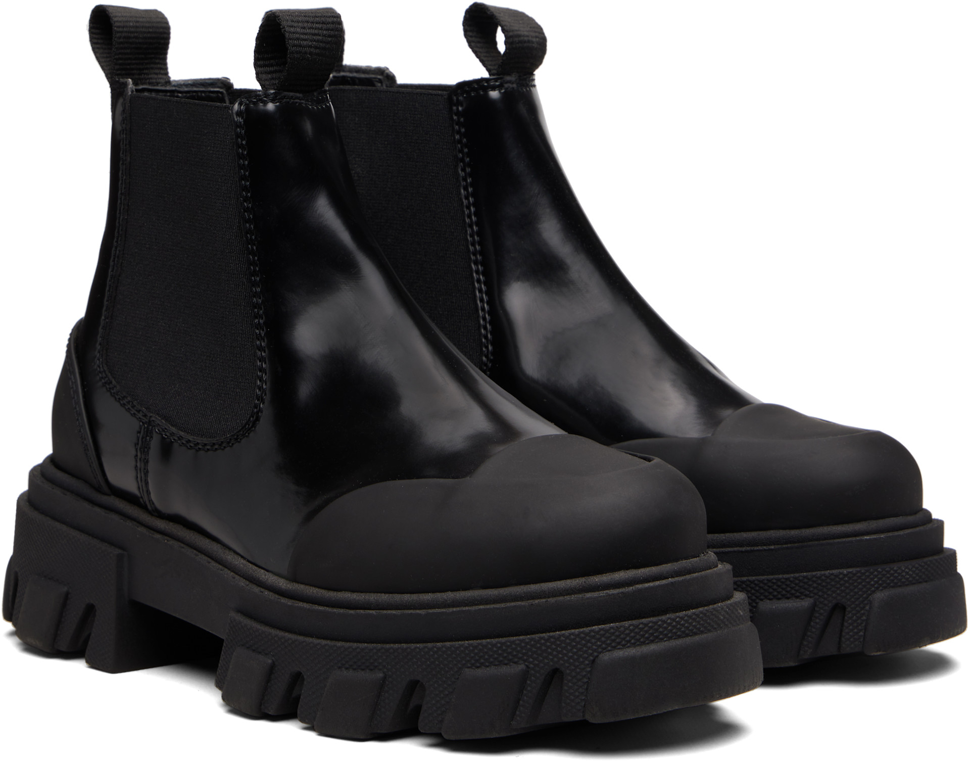 GANNI: Black Cleated Low Chelsea Boots | SSENSE Canada