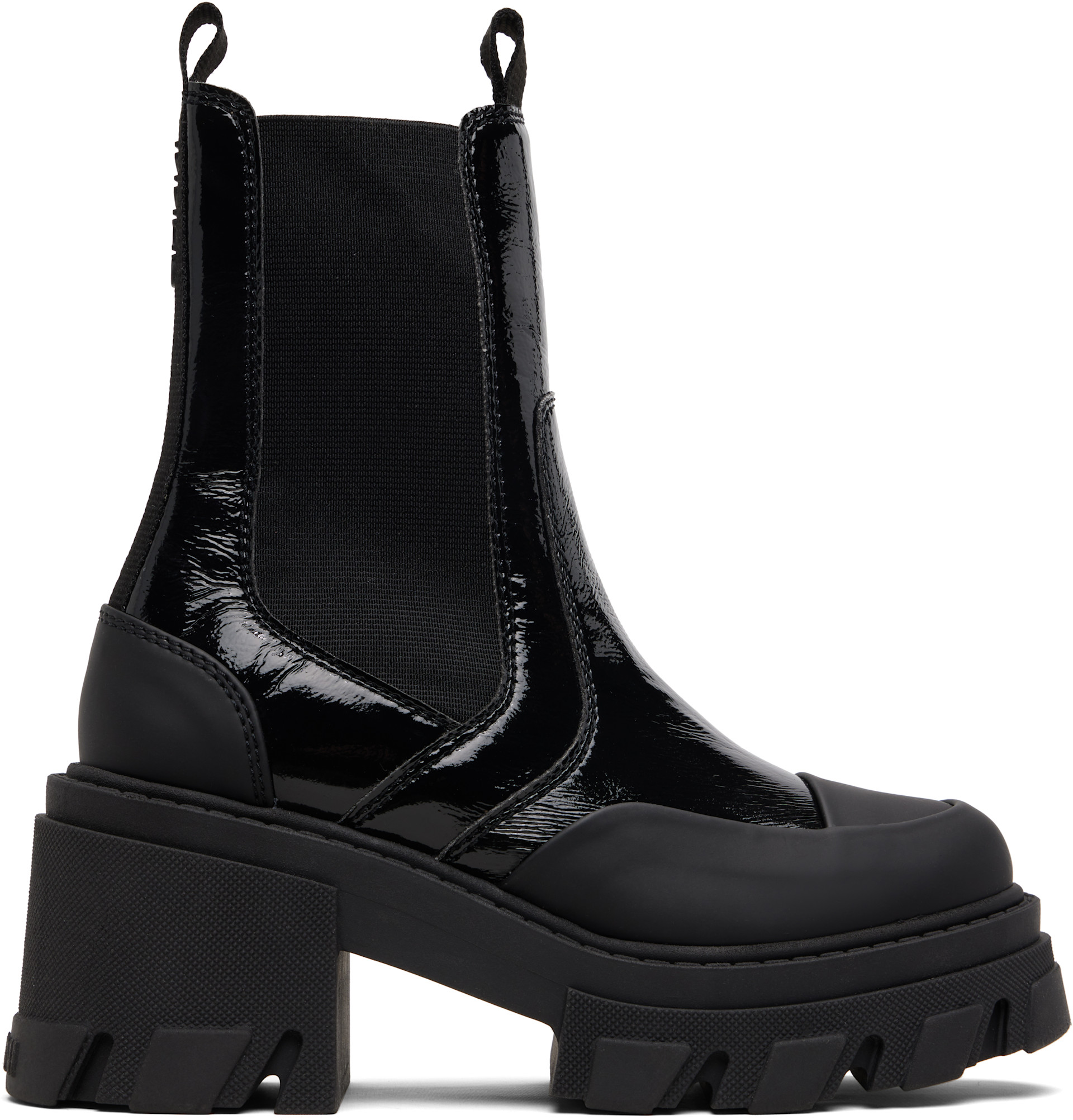 GANNI: Black Cleated Heeled Mid Chelsea Boots | SSENSE