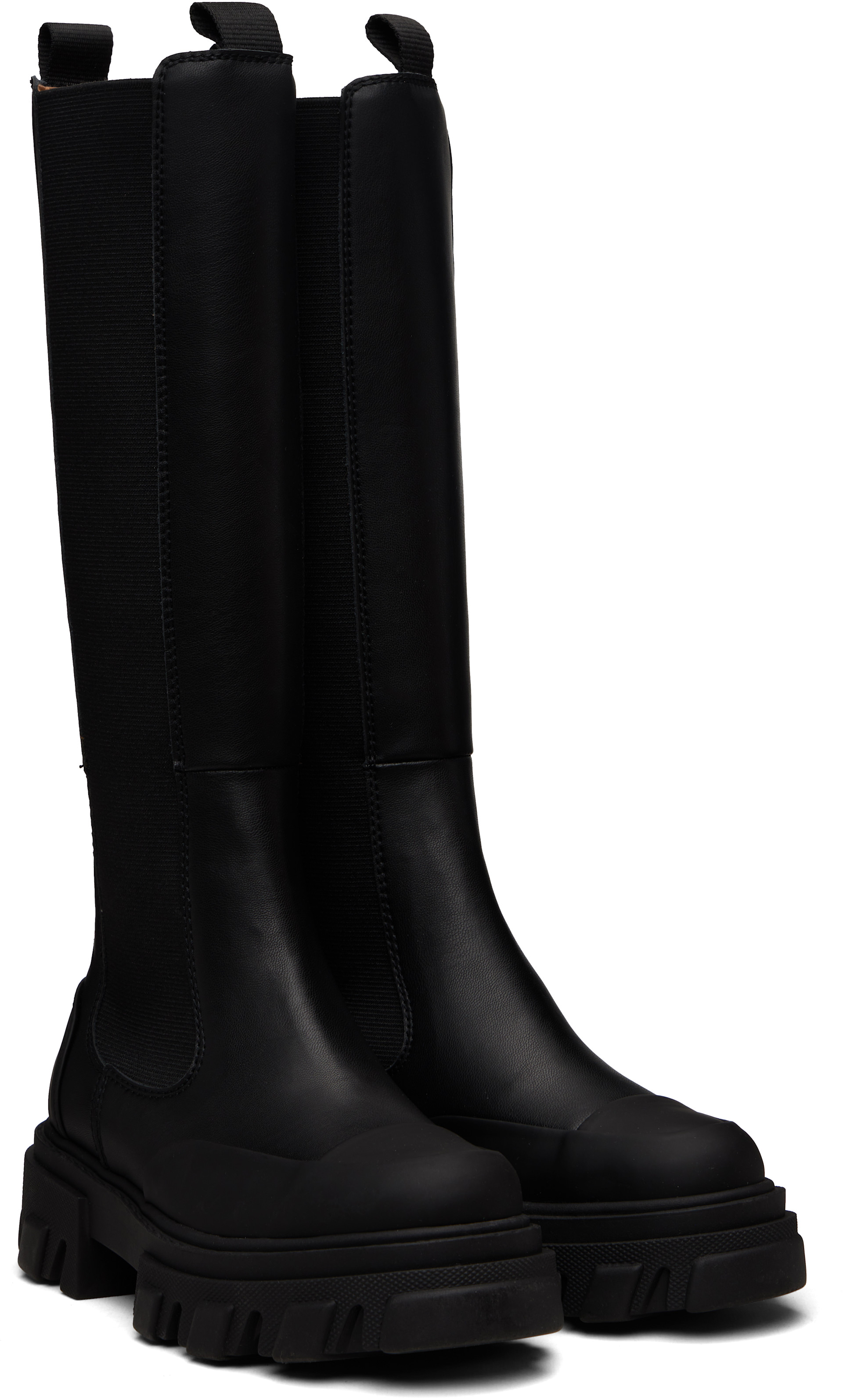 GANNI: ブラック Cleated Tall チェルシーブーツ | SSENSE 日本