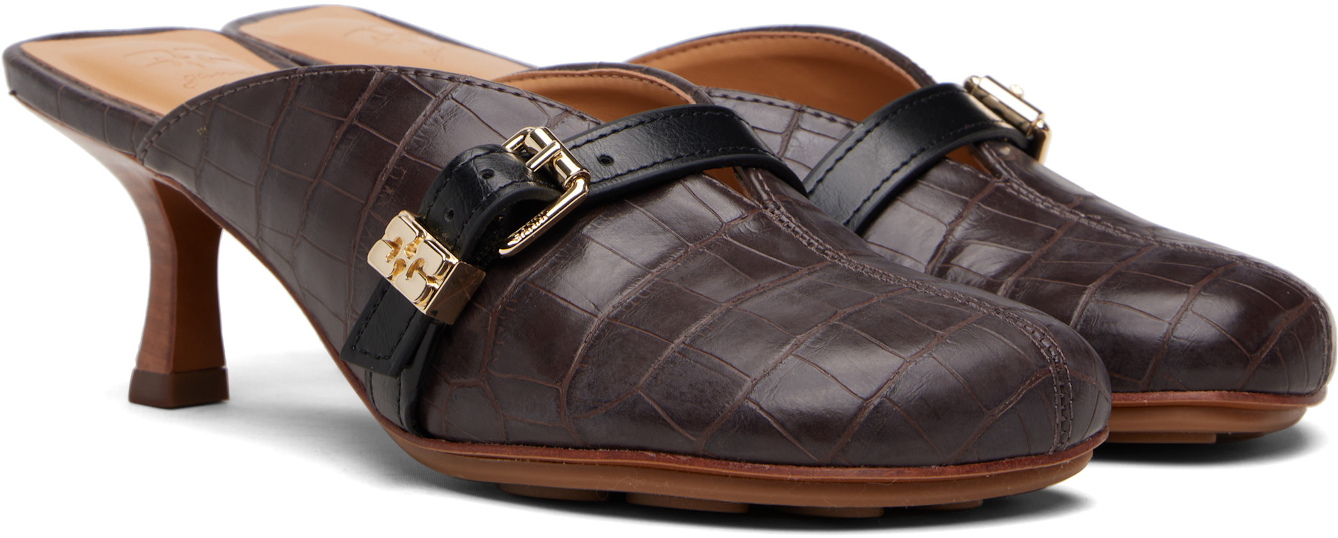 GANNI: Brown Sue Mule Heels | SSENSE