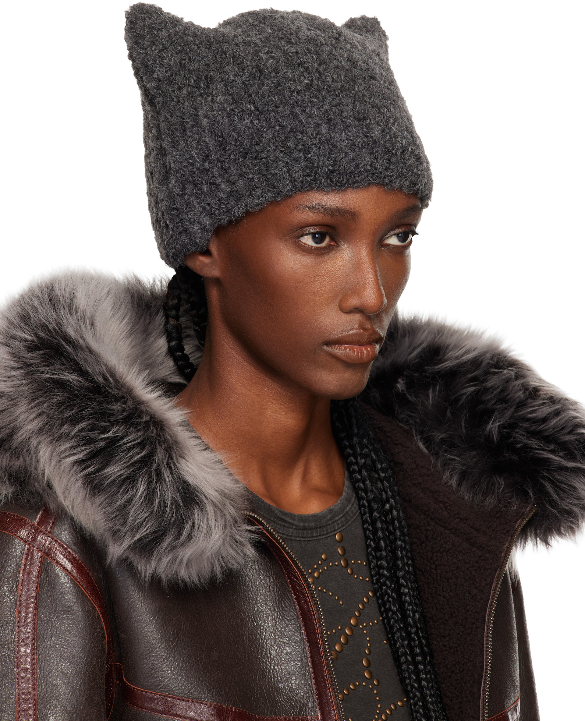 knwls グレー　猫耳ビーニー KNWLS: Gray Precious Beanie | SSENSE