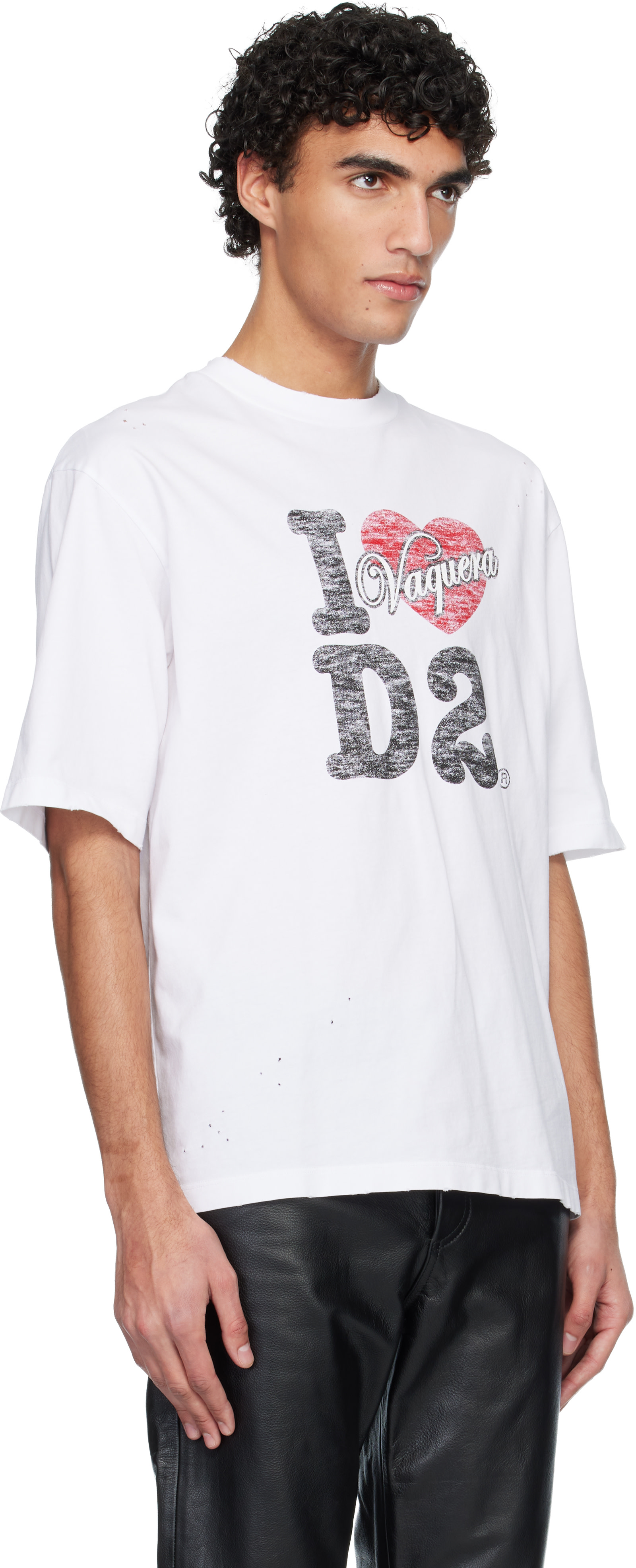 Dsquared2: White Vaquera Edition Destroyed Loose Fit T-shirt | SSENSE