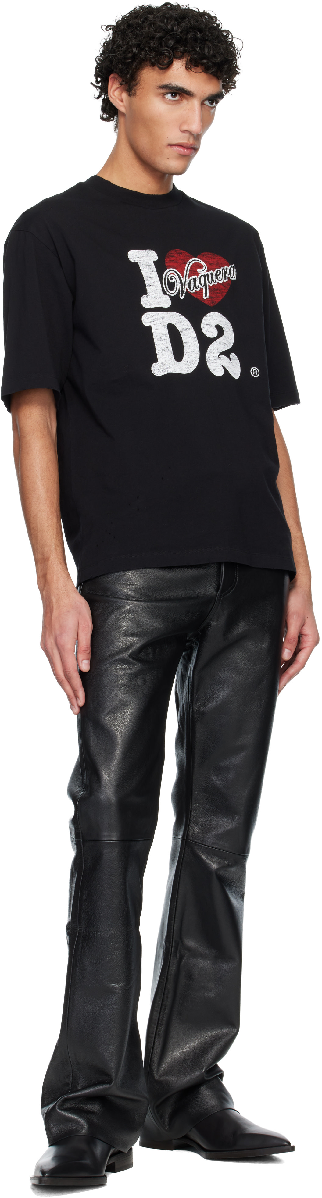 Dsquared2: Black Vaquera Edition Destroyed Loose Fit T-shirt | SSENSE