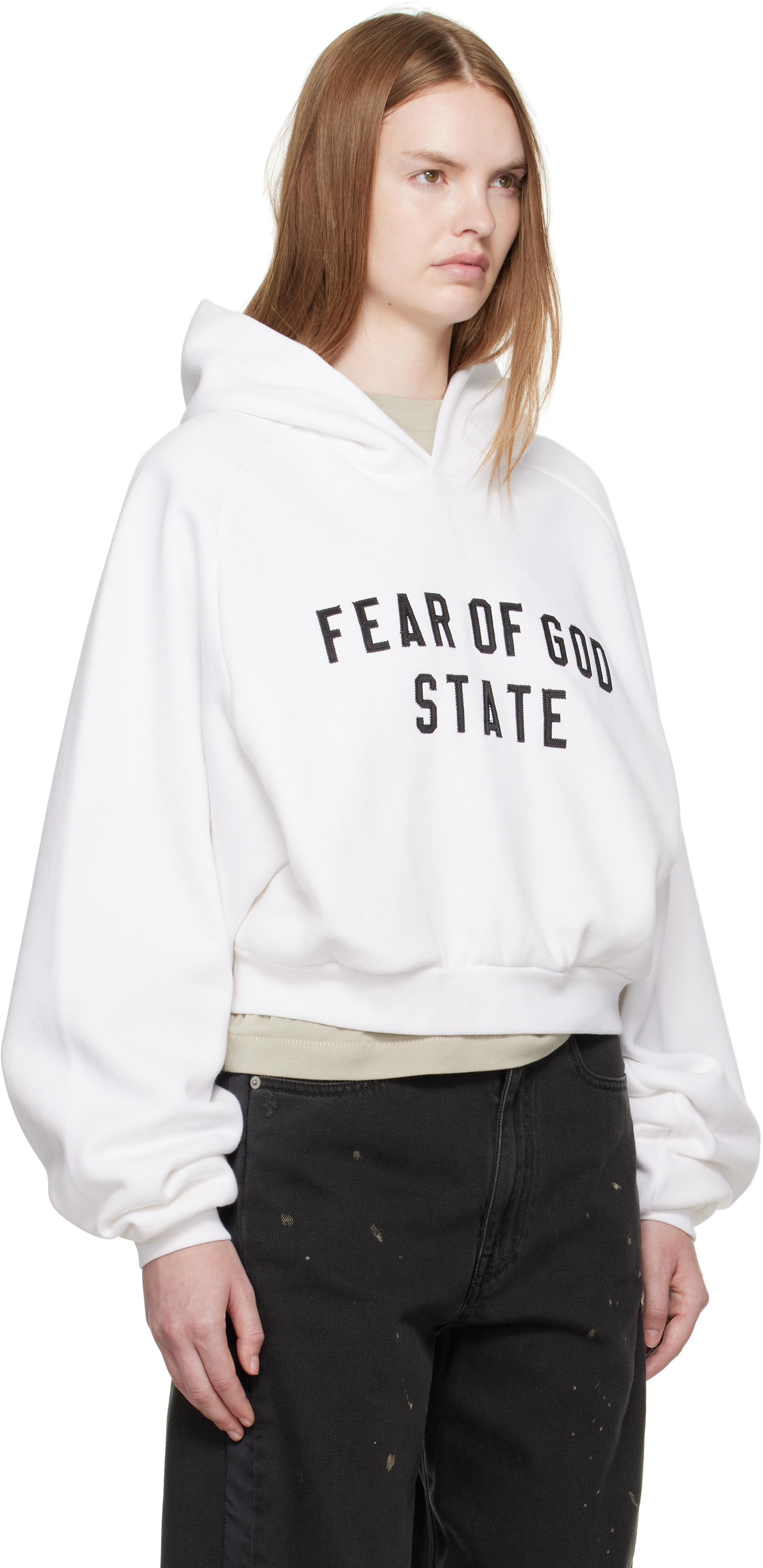 トップス ESSENTIALS FEAR OF GOD Fear of God ESSENTIALS: White Fleece Raglan Hoodie | SSENSE