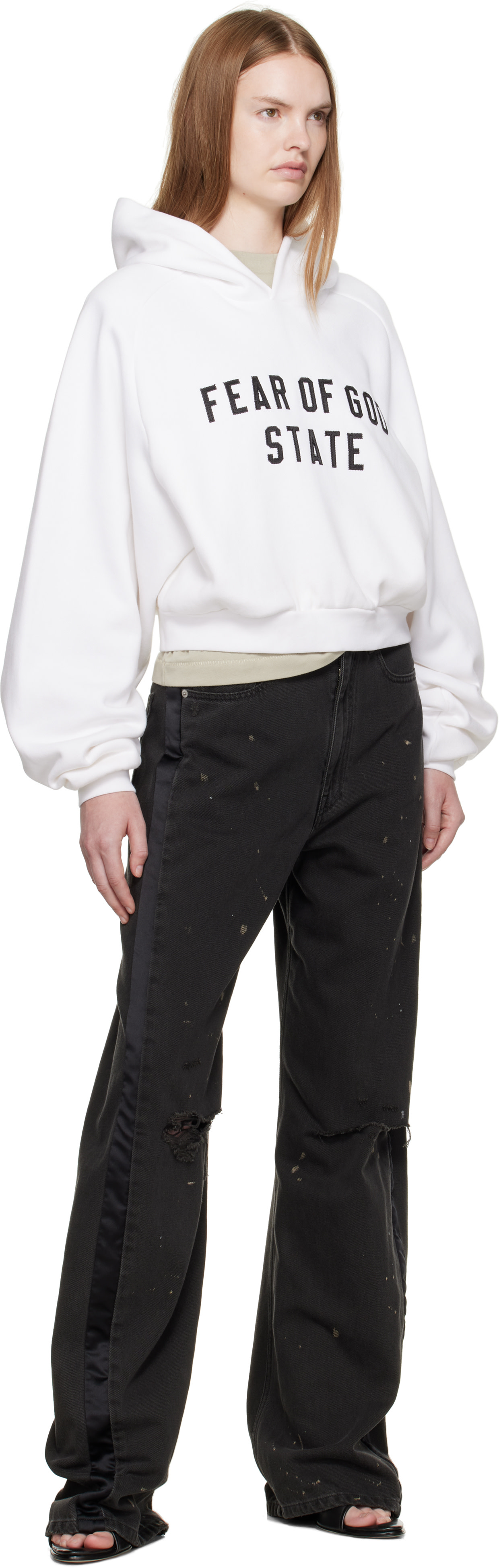 Fear of God ESSENTIALS - Pull à capuche blanc en molleton à manches raglan