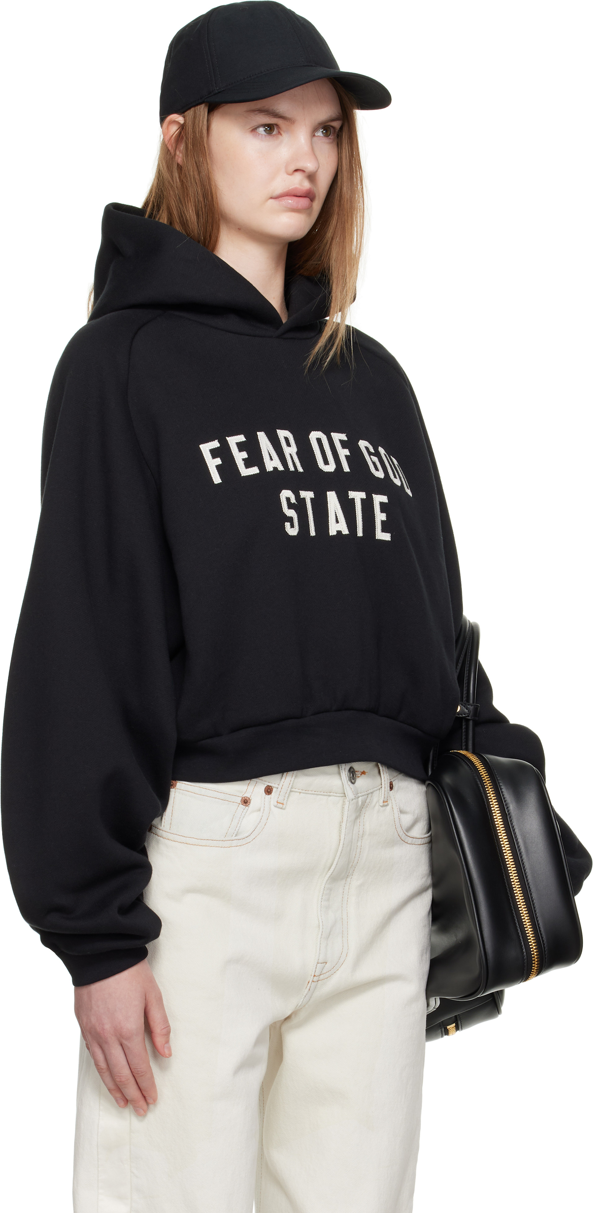 Fear of God ESSENTIALS: Black Fleece Raglan Hoodie | SSENSE