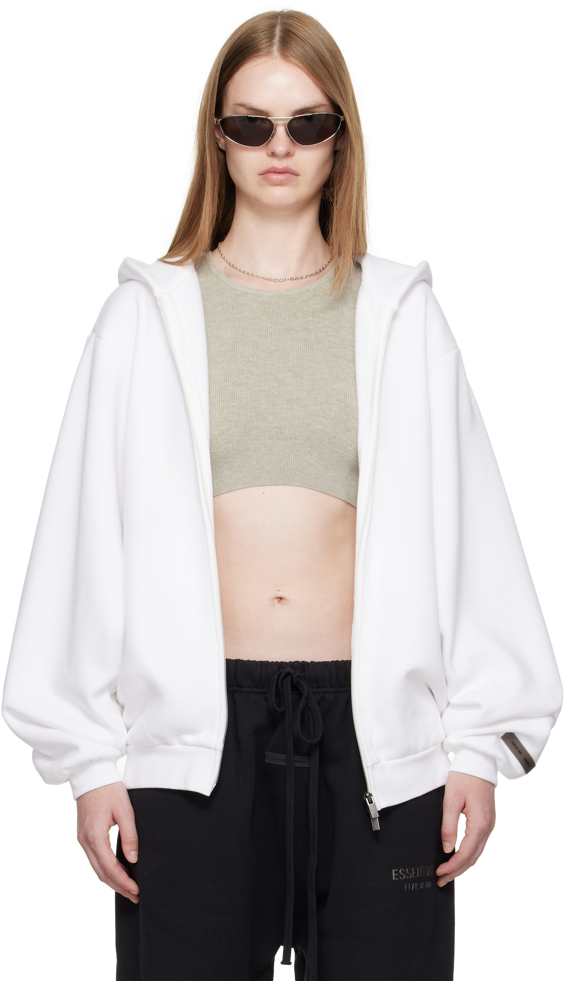 Fear of God ESSENTIALS - Pull à capuche 90s blanc en molleton à glissière