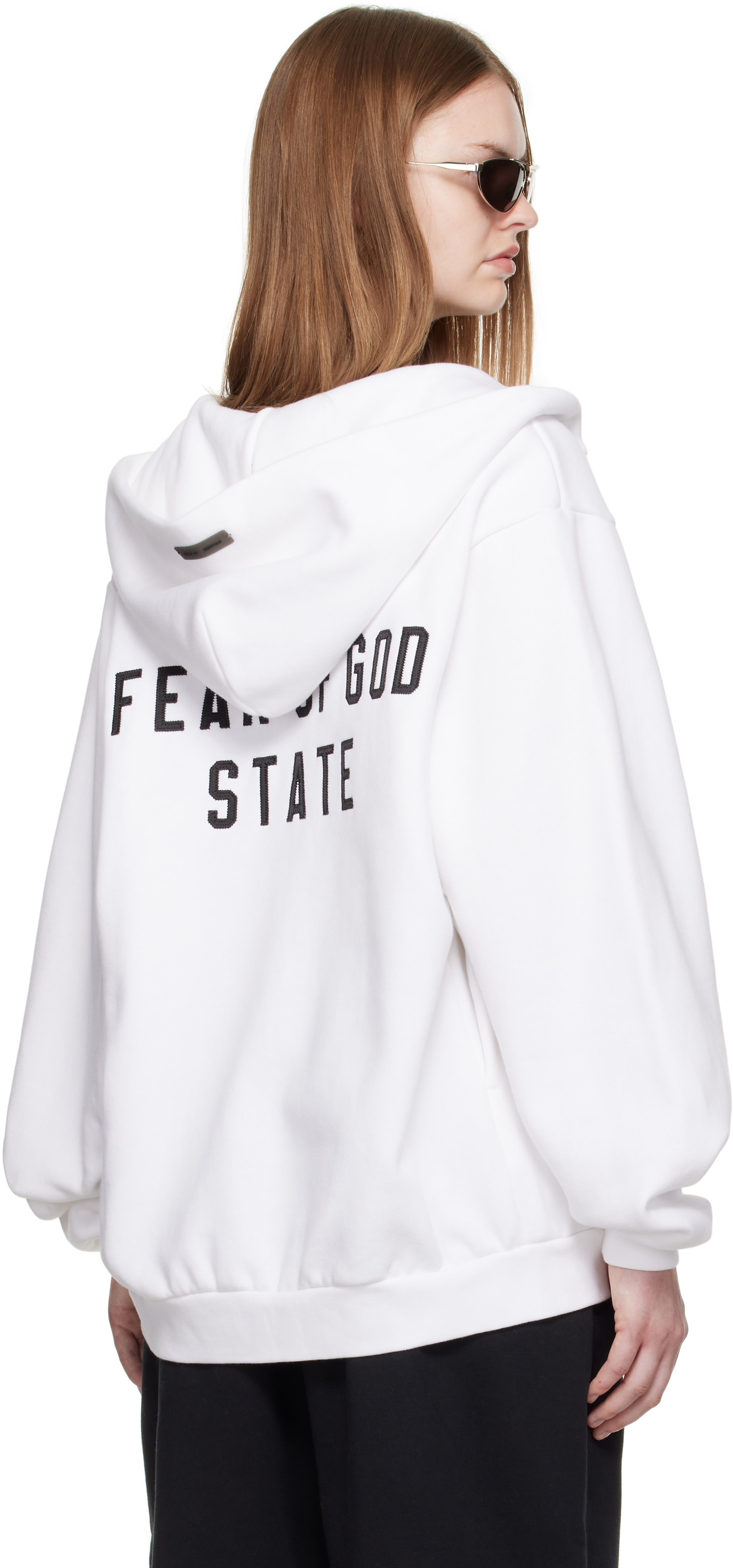 Fear of God ESSENTIALS: White 90s Fleece Zip-Up Hoodie | SSENSE