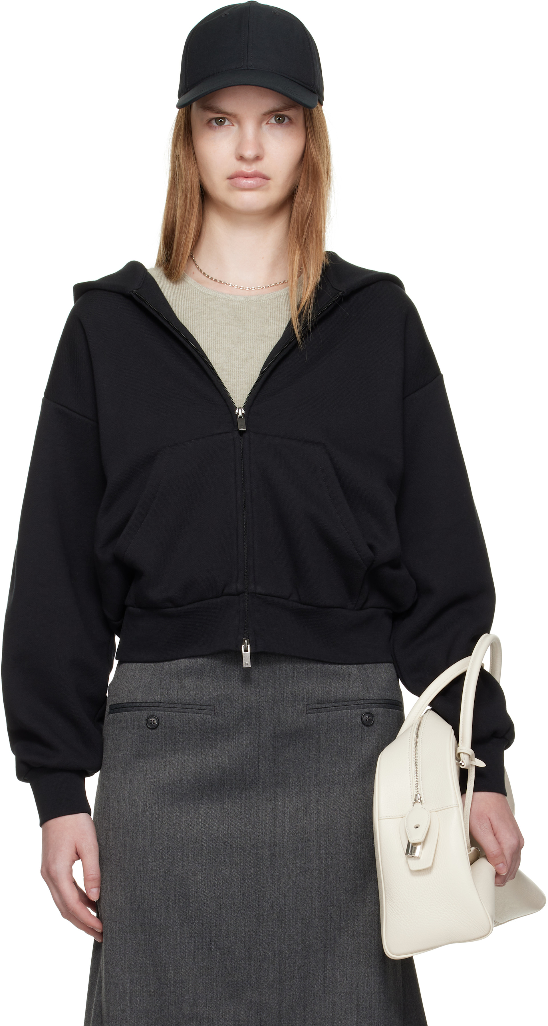 Fear of God ESSENTIALS - Pull à capuche noir à coupe classique et à glissière