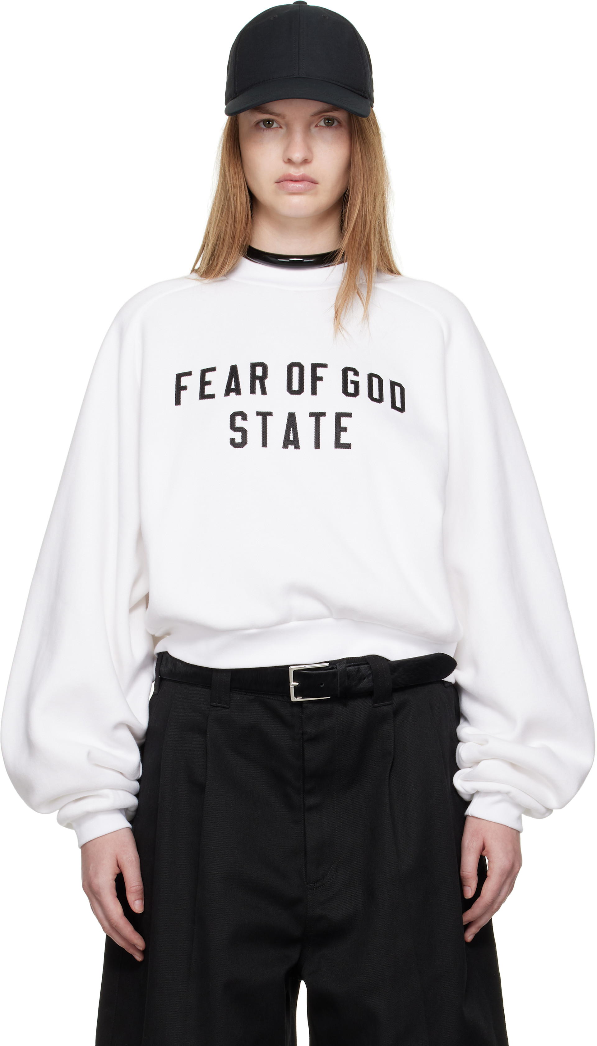 Fear of God ESSENTIALS - Pull molletonné blanc à col ras du cou et à manches raglan