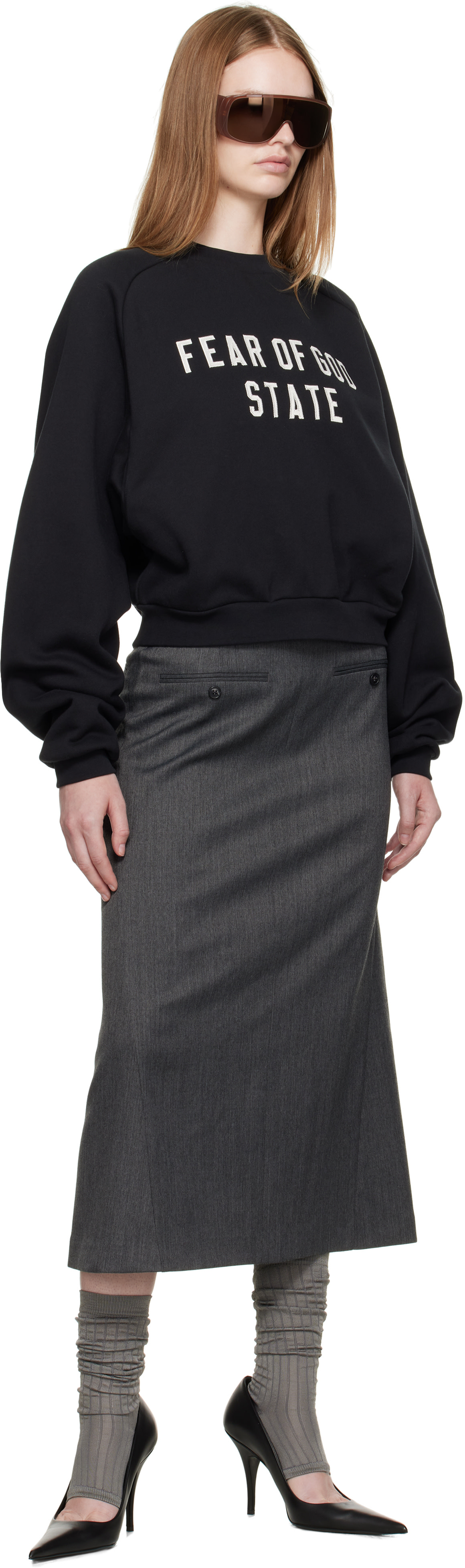 Fear of God ESSENTIALS - Pull molletonné noir à col ras du cou et à manches raglan