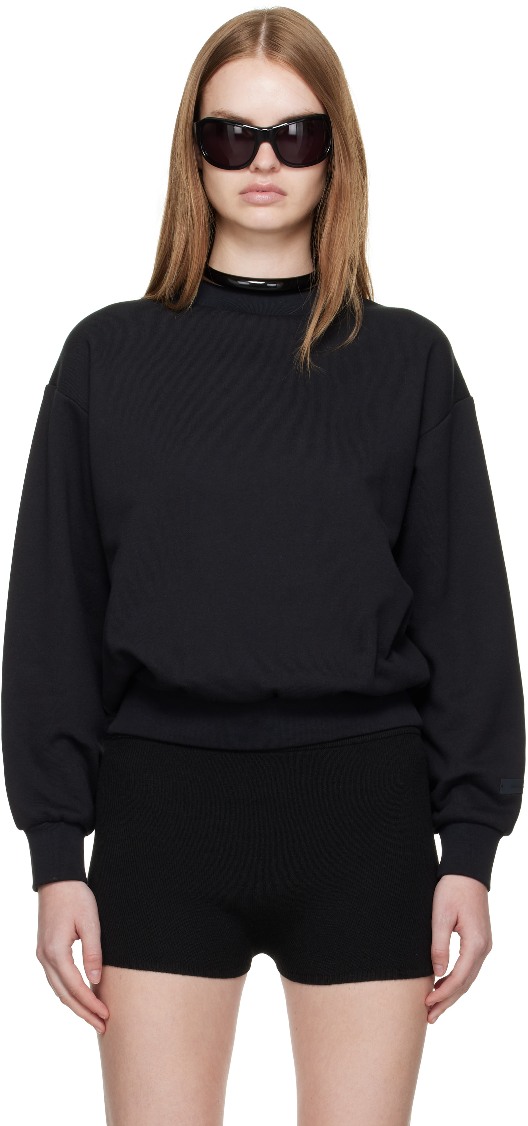 Fear of God ESSENTIALS - Pull molletonné noir à coupe classique et à col ras du cou