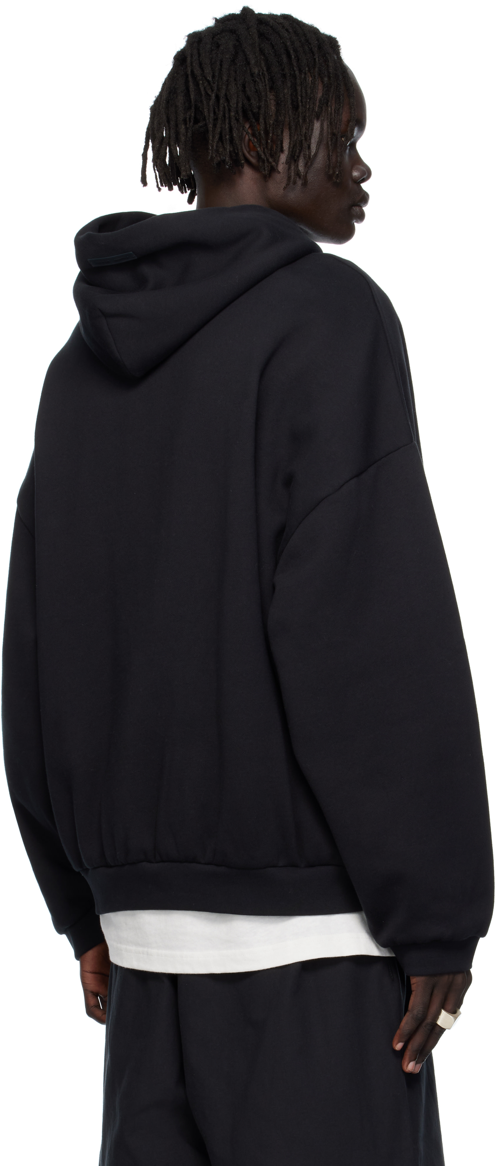 Fear of God ESSENTIALS: Black 90s Fit Fleece Hoodie | SSENSE Canada