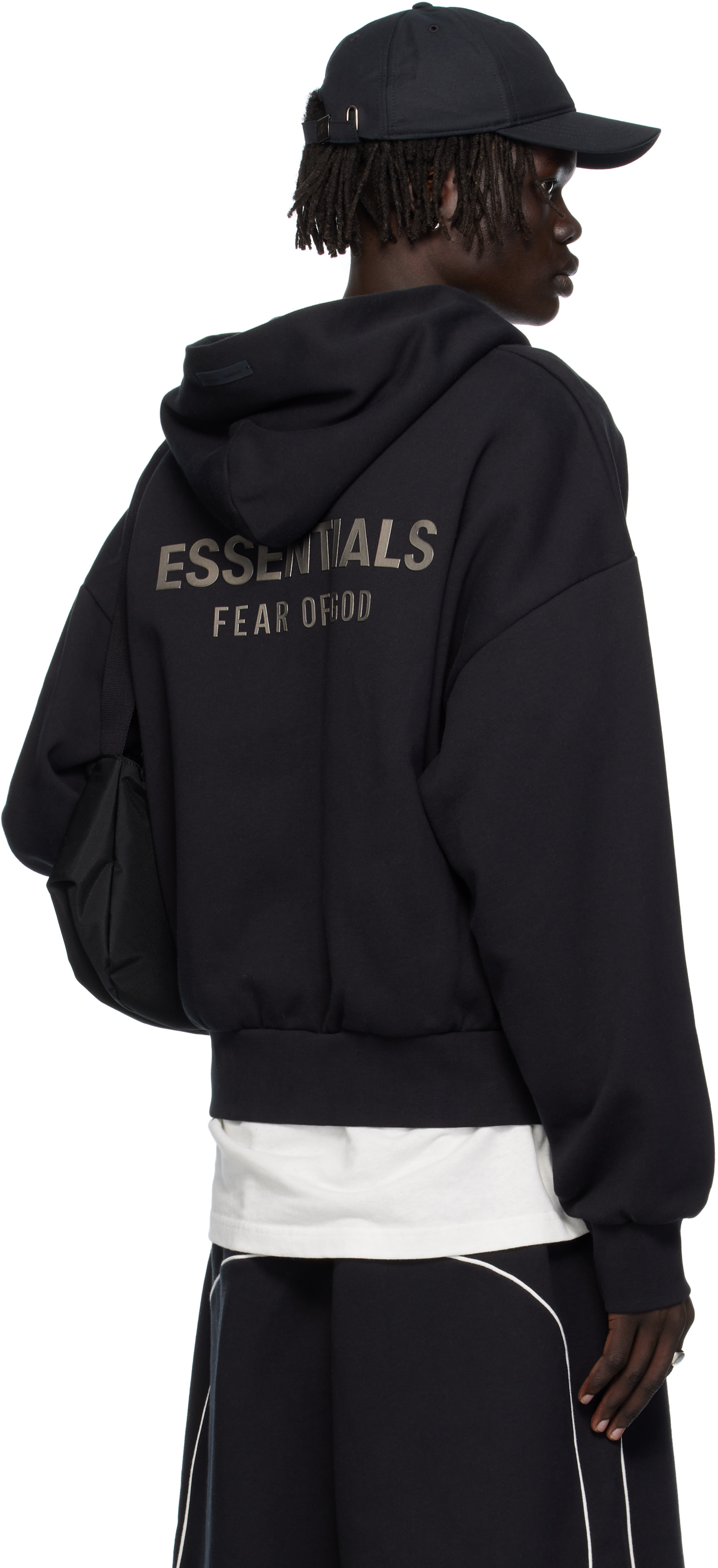 ESSENTIALS FEAR OF GOD ブラックジャケット XL Fear of God ESSENTIALS: Black Classic Fit Fleece Zip-Up Hoodie