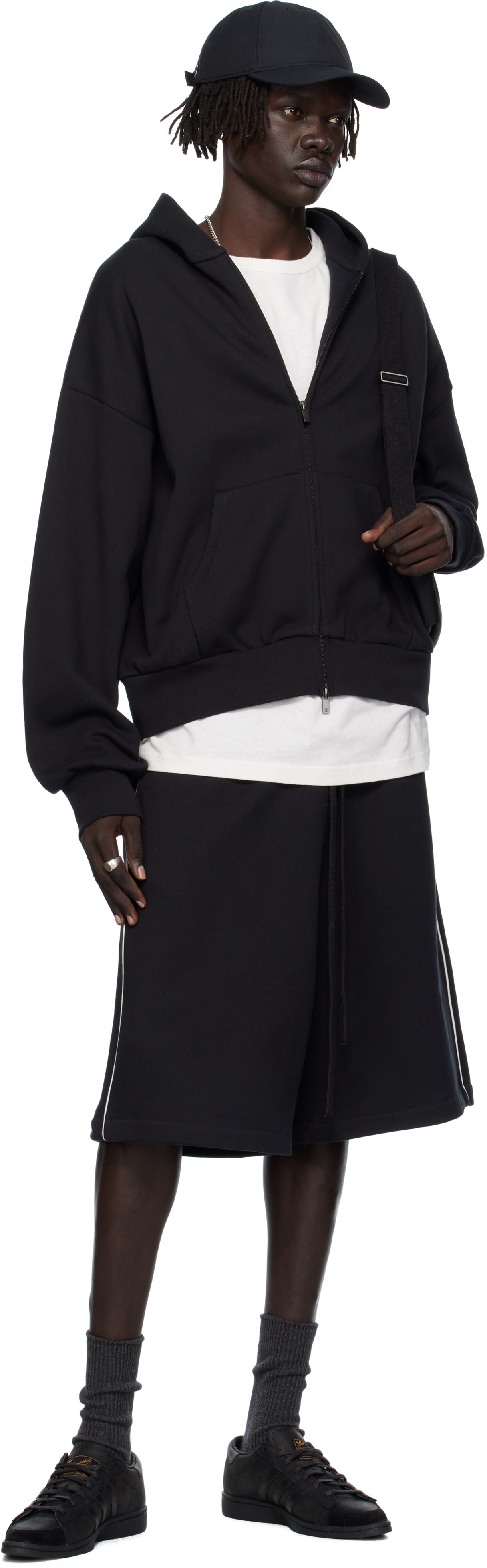 Fear of God ESSENTIALS: Black Classic Fit Fleece Zip-Up Hoodie