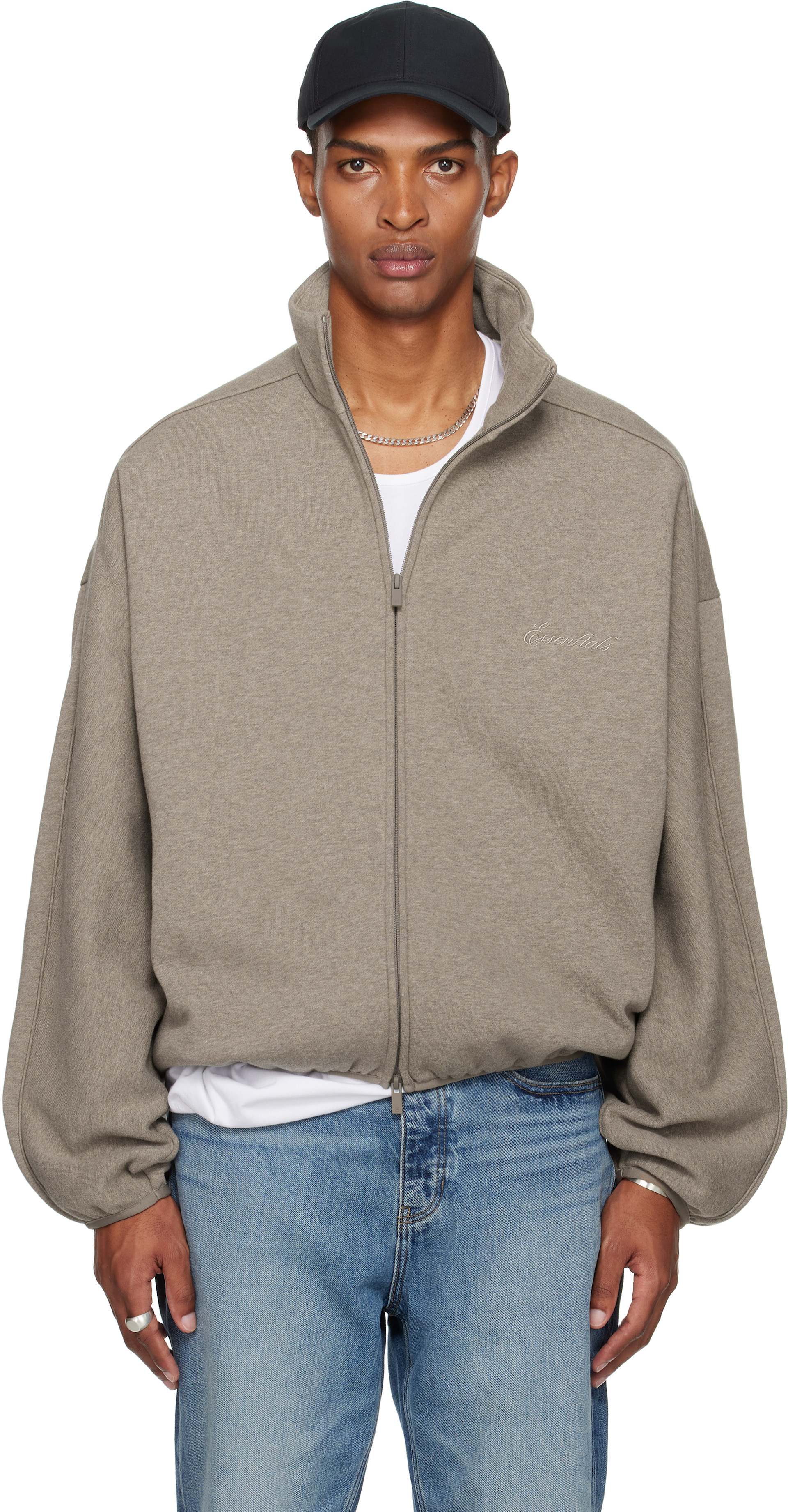 Fear of God ESSENTIALS: Brown Modern Fit Fleece Track Jacket | SSENSE