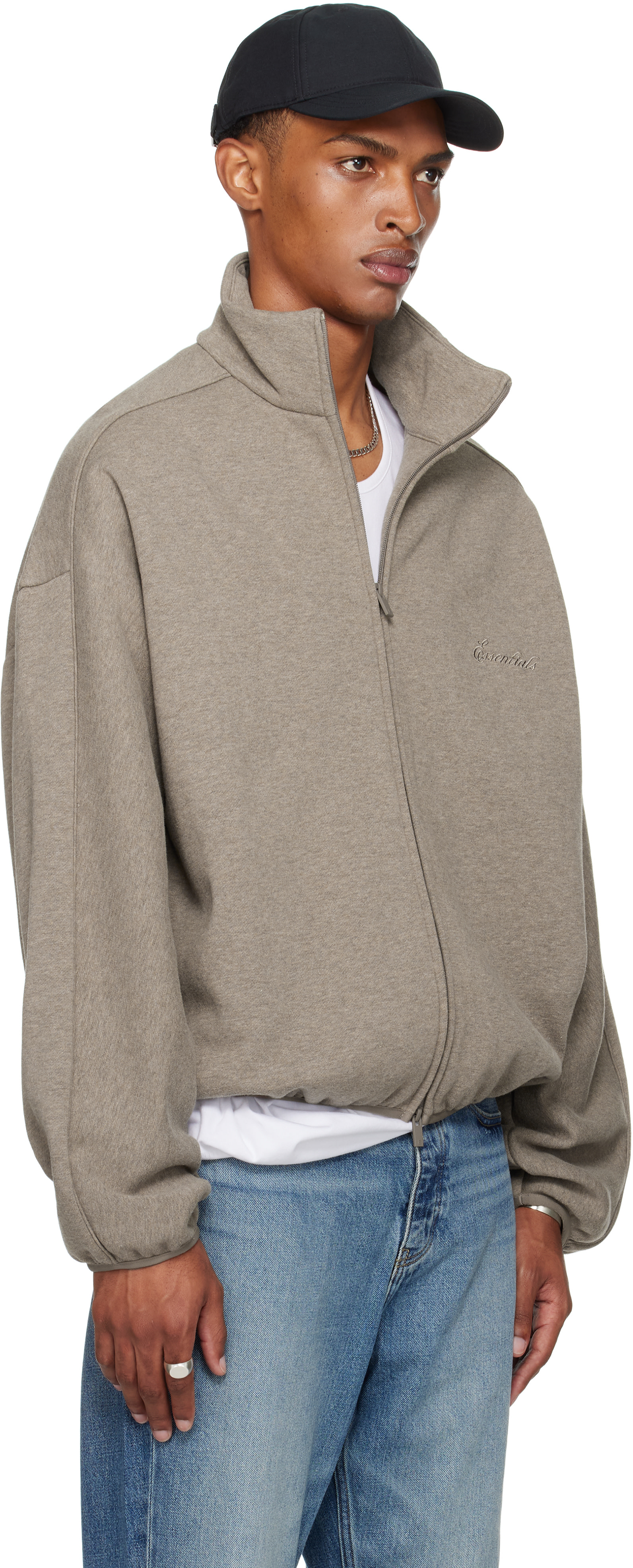 Fear of God ESSENTIALS: Brown Modern Fit Fleece Track Jacket | SSENSE
