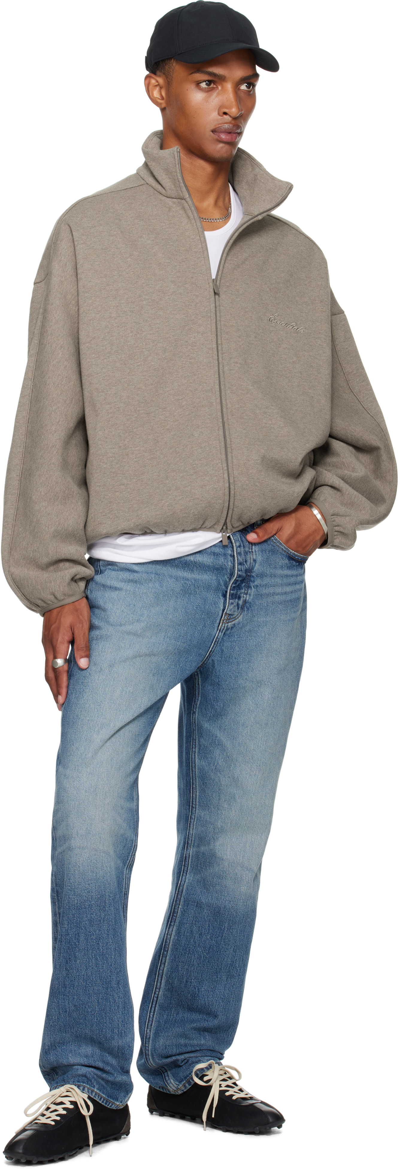 Fear of God ESSENTIALS: Brown Modern Fit Fleece Track Jacket | SSENSE