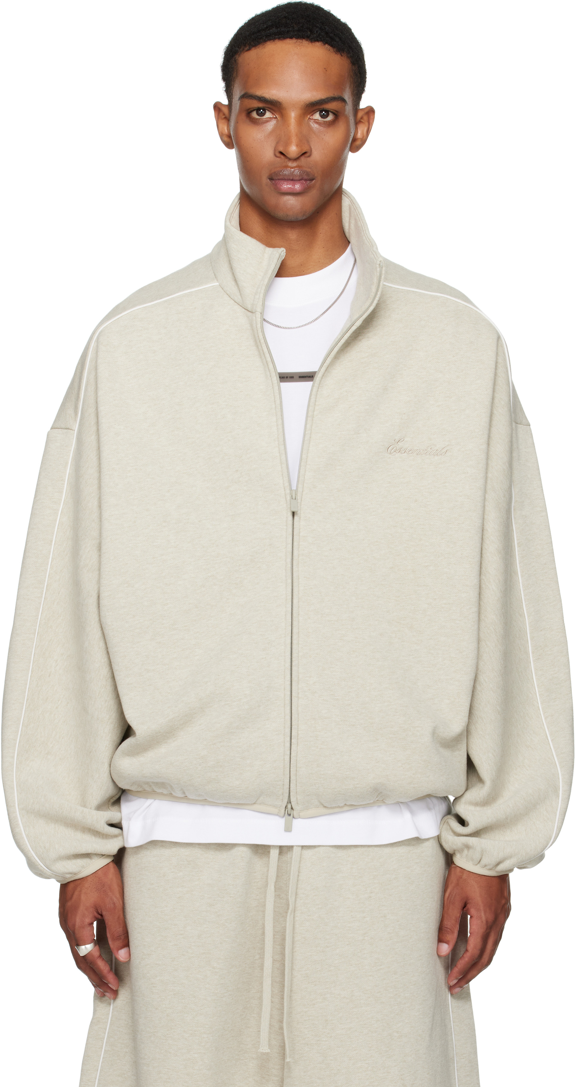 Fear of God ESSENTIALS: Beige Modern Fit Fleece Track Jacket | SSENSE