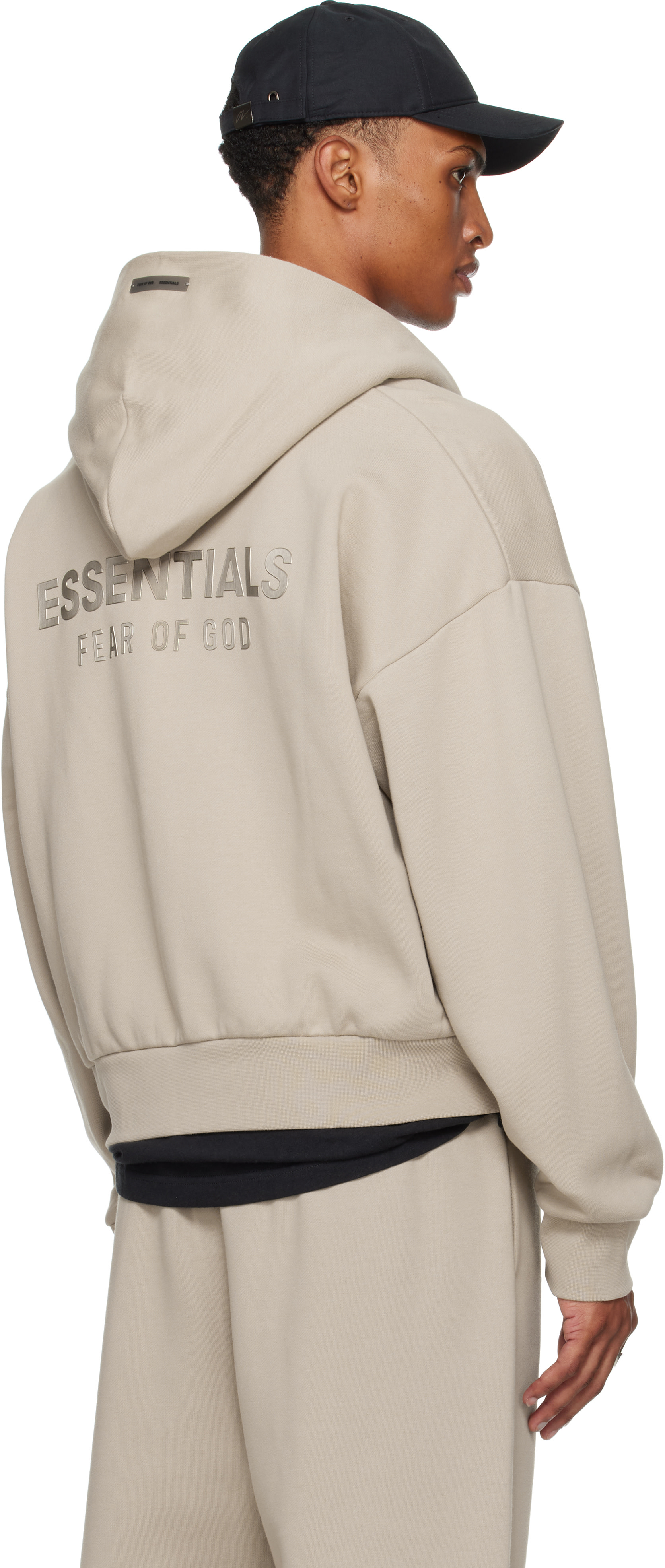 Fear of God ESSENTIALS - Pull à capuche taupe en molleton à coupe classique et à glissière