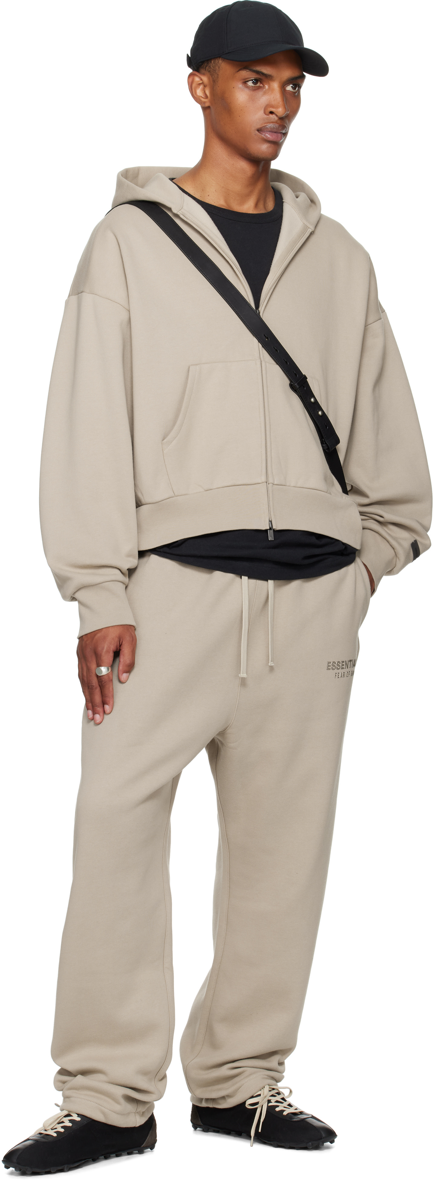 Fear of God ESSENTIALS: Taupe Classic Fit Fleece Zip-Up Hoodie