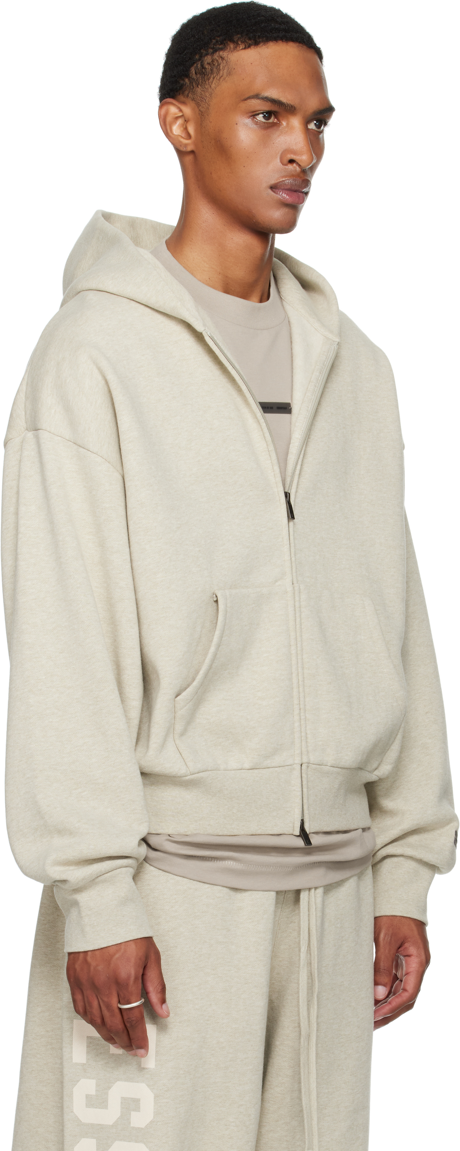 Fear of God ESSENTIALS: Beige Classic Fit Fleece Zip-Up Hoodie
