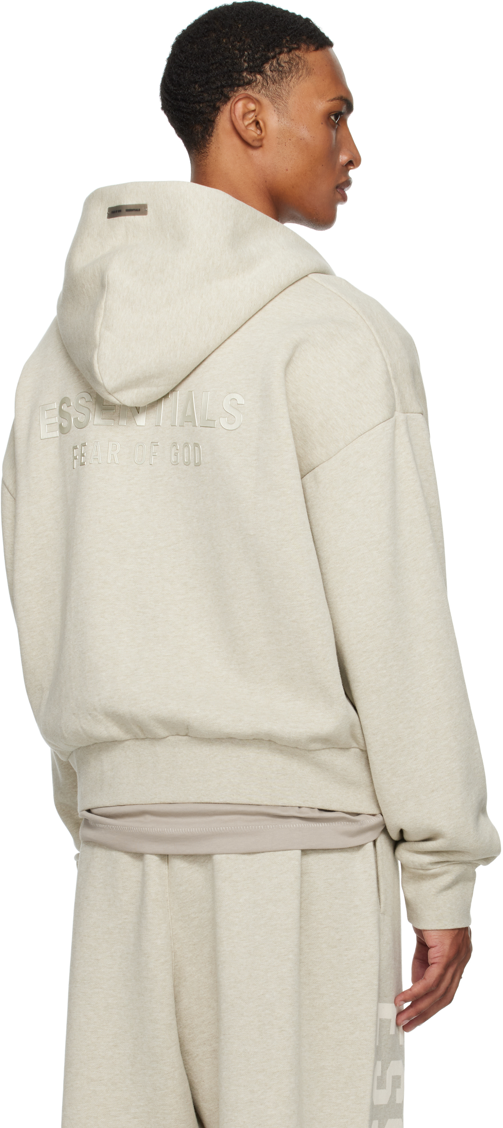 Fear of God ESSENTIALS: Beige Classic Fit Fleece Zip-Up Hoodie