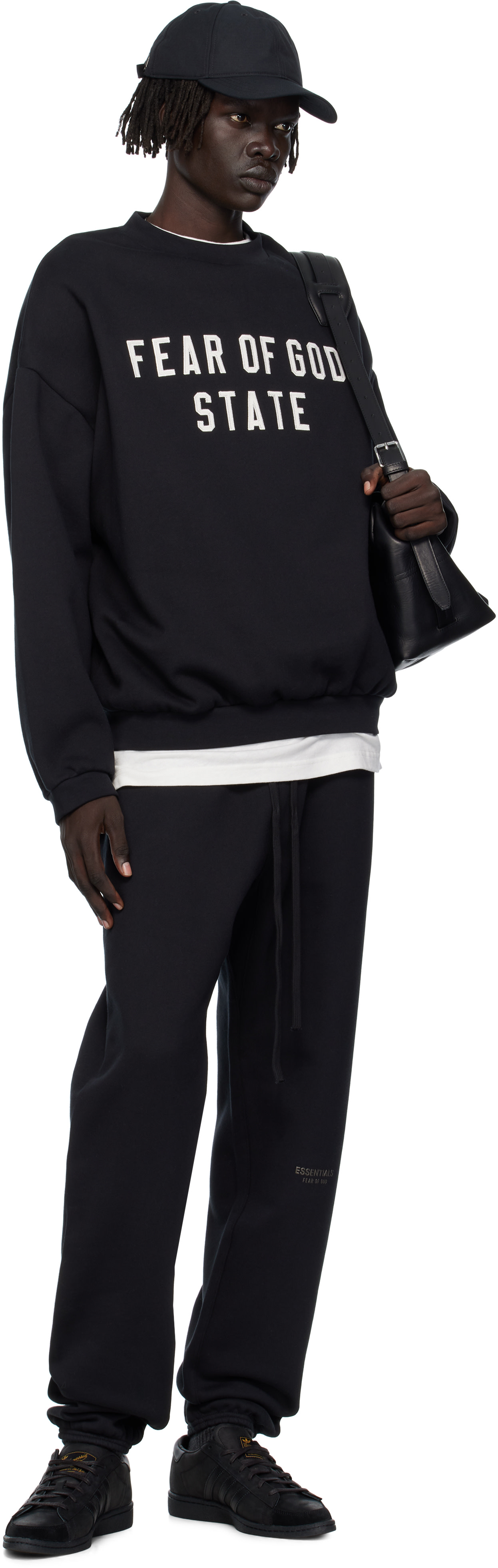 Fear of God ESSENTIALS: Black 90s Fit Fleece Crewneck Sweatshirt