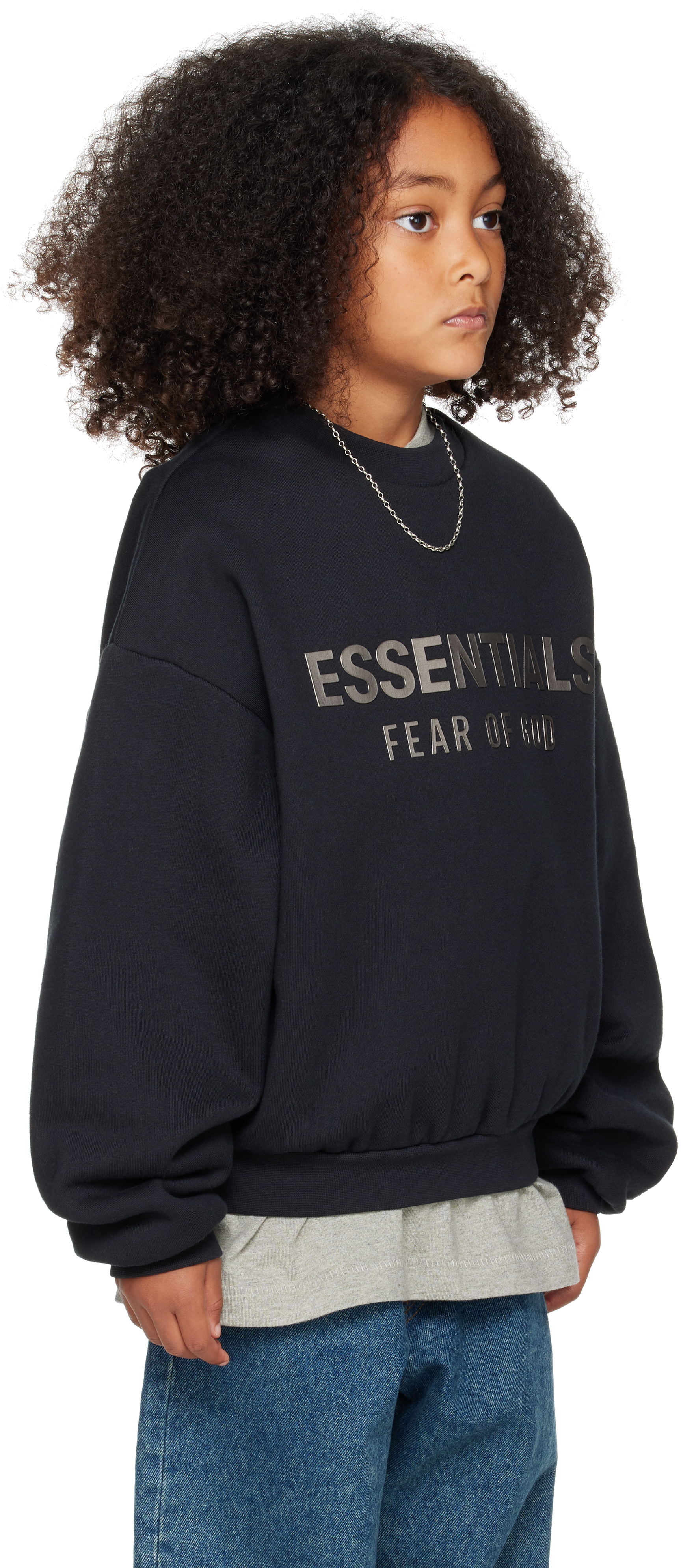 Fear of God ESSENTIALS - 키즈 블랙 플리스 크루넥 스웨트셔츠