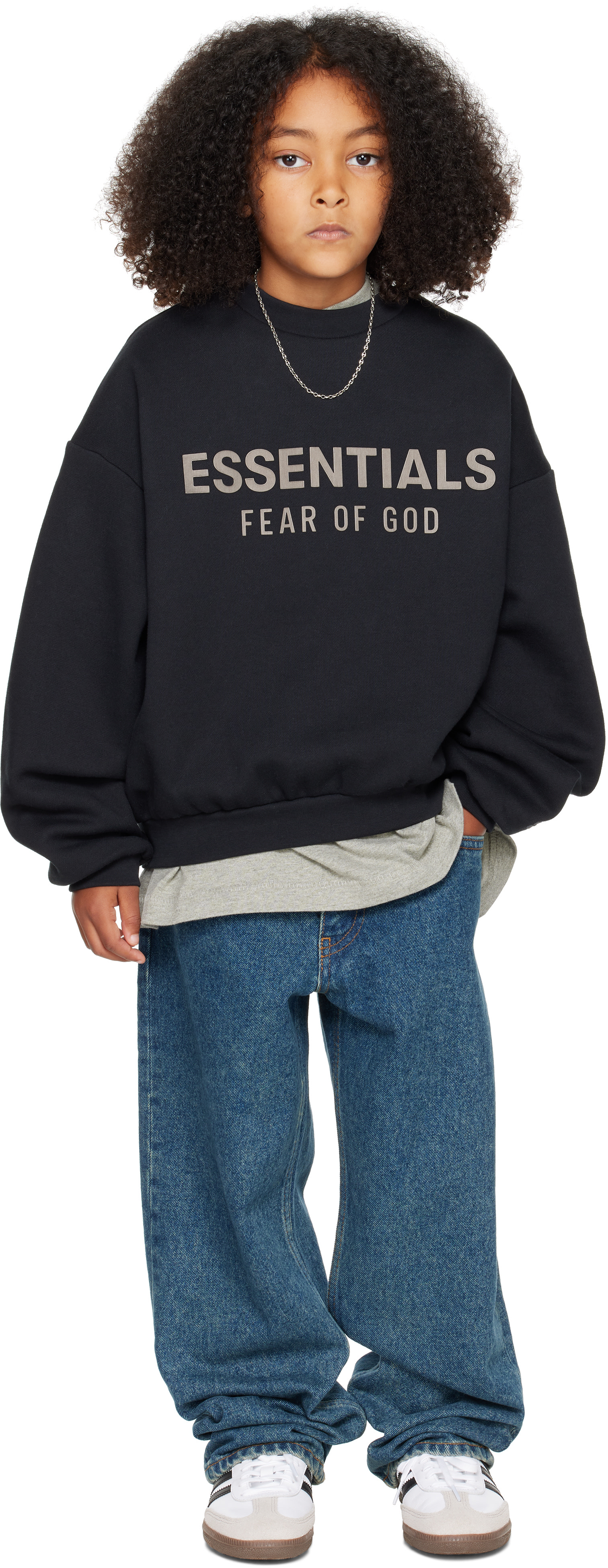 Fear of God ESSENTIALS - 키즈 블랙 플리스 크루넥 스웨트셔츠