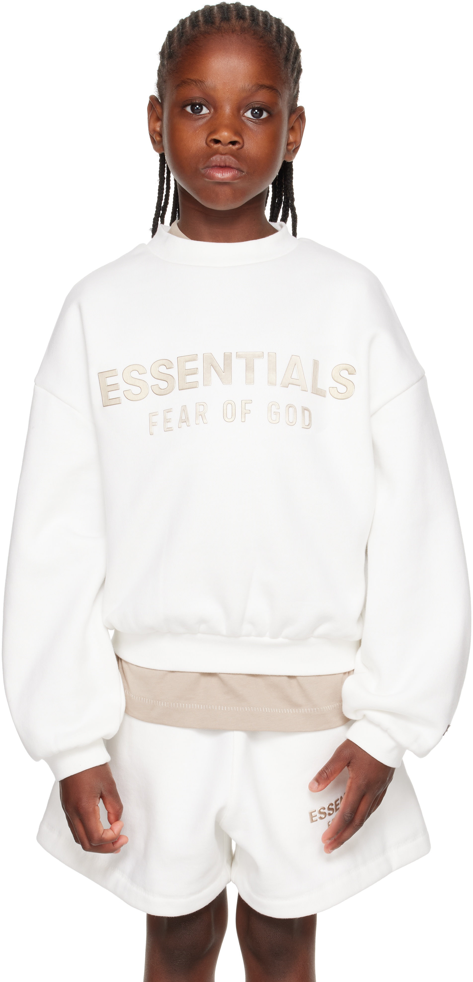 Fear of God ESSENTIALS - 키즈 화이트 플리스 크루넥 스웨트셔츠