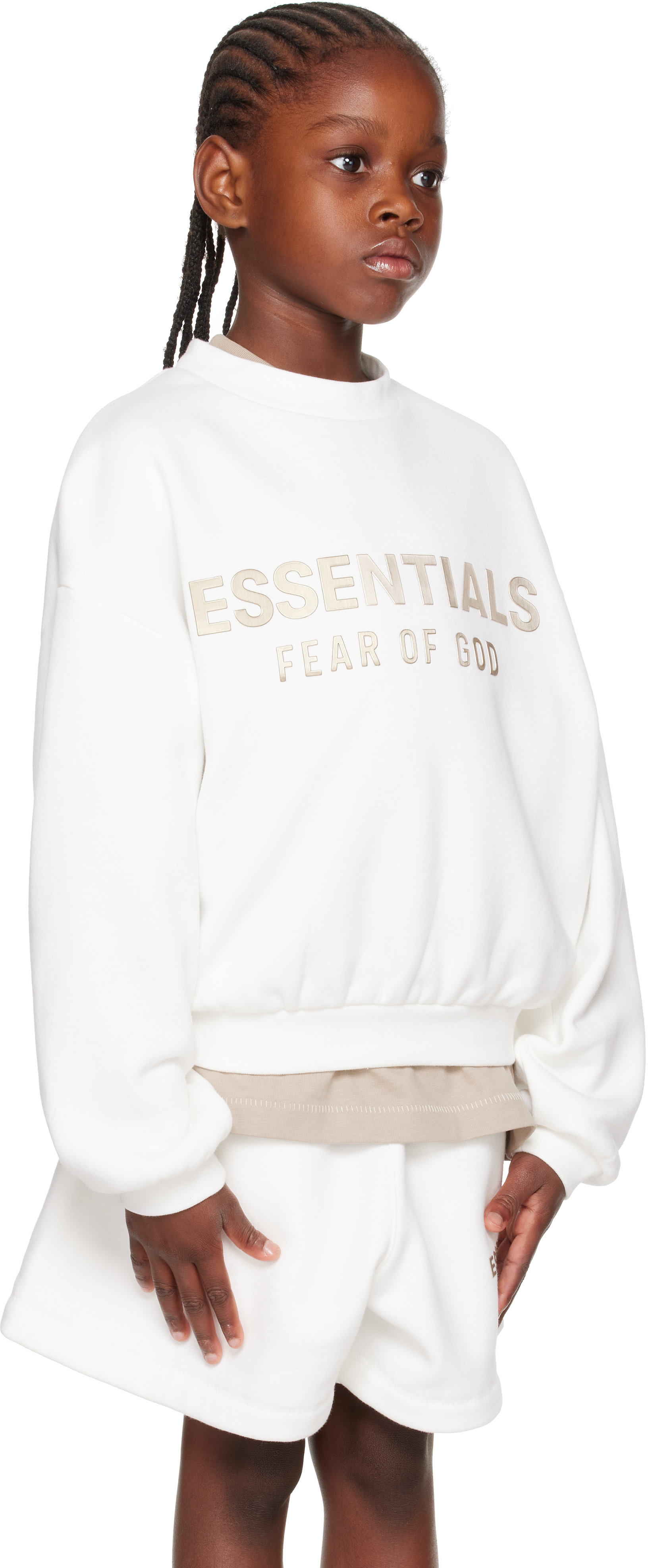Fear of God ESSENTIALS - 키즈 화이트 플리스 크루넥 스웨트셔츠