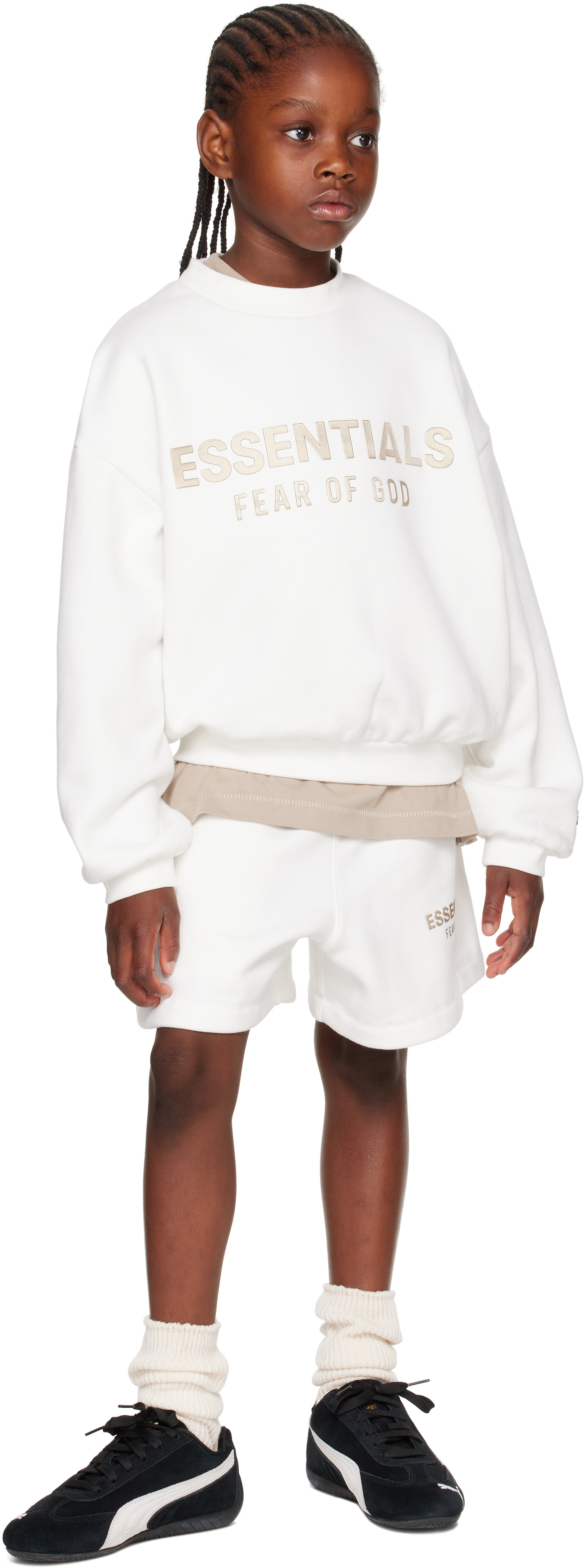 Fear of God ESSENTIALS - 키즈 화이트 플리스 크루넥 스웨트셔츠