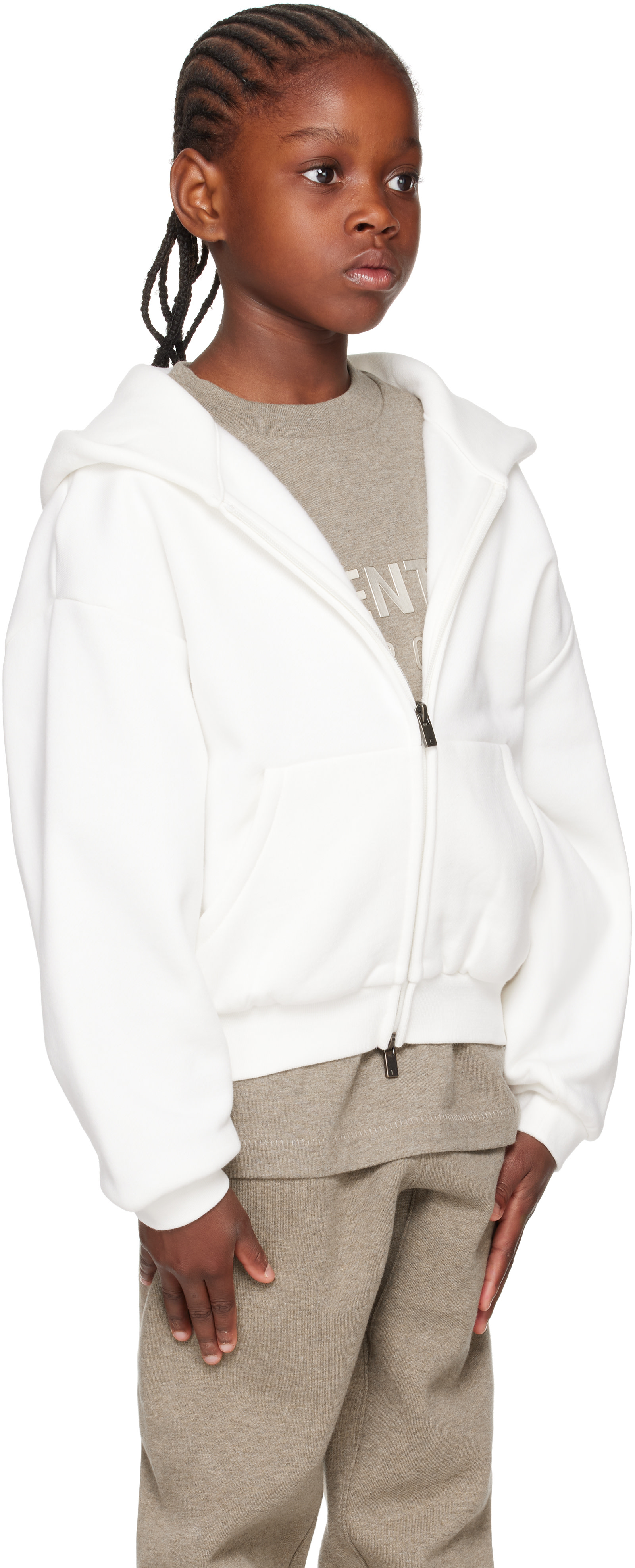Fear of God ESSENTIALS - Enfant | Pull à capuche blanc en molleton à glissière