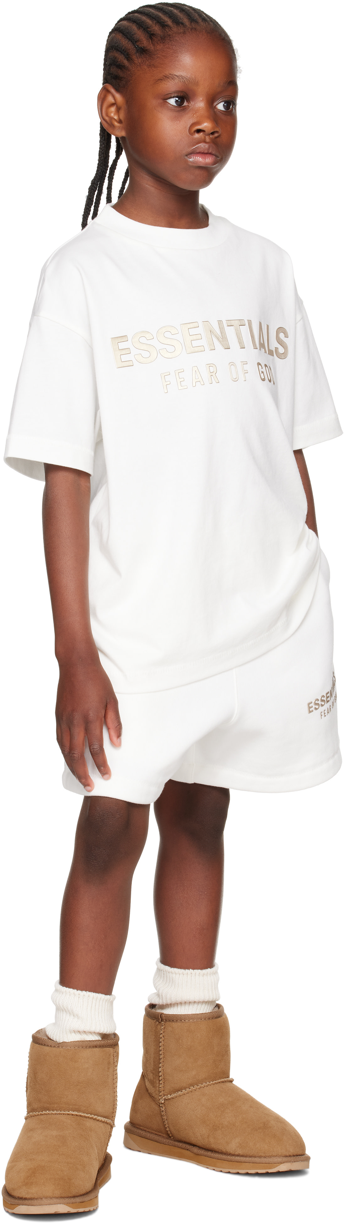 Fear of God ESSENTIALS: Kids White Fleece Soccer Shorts | SSENSE Japan