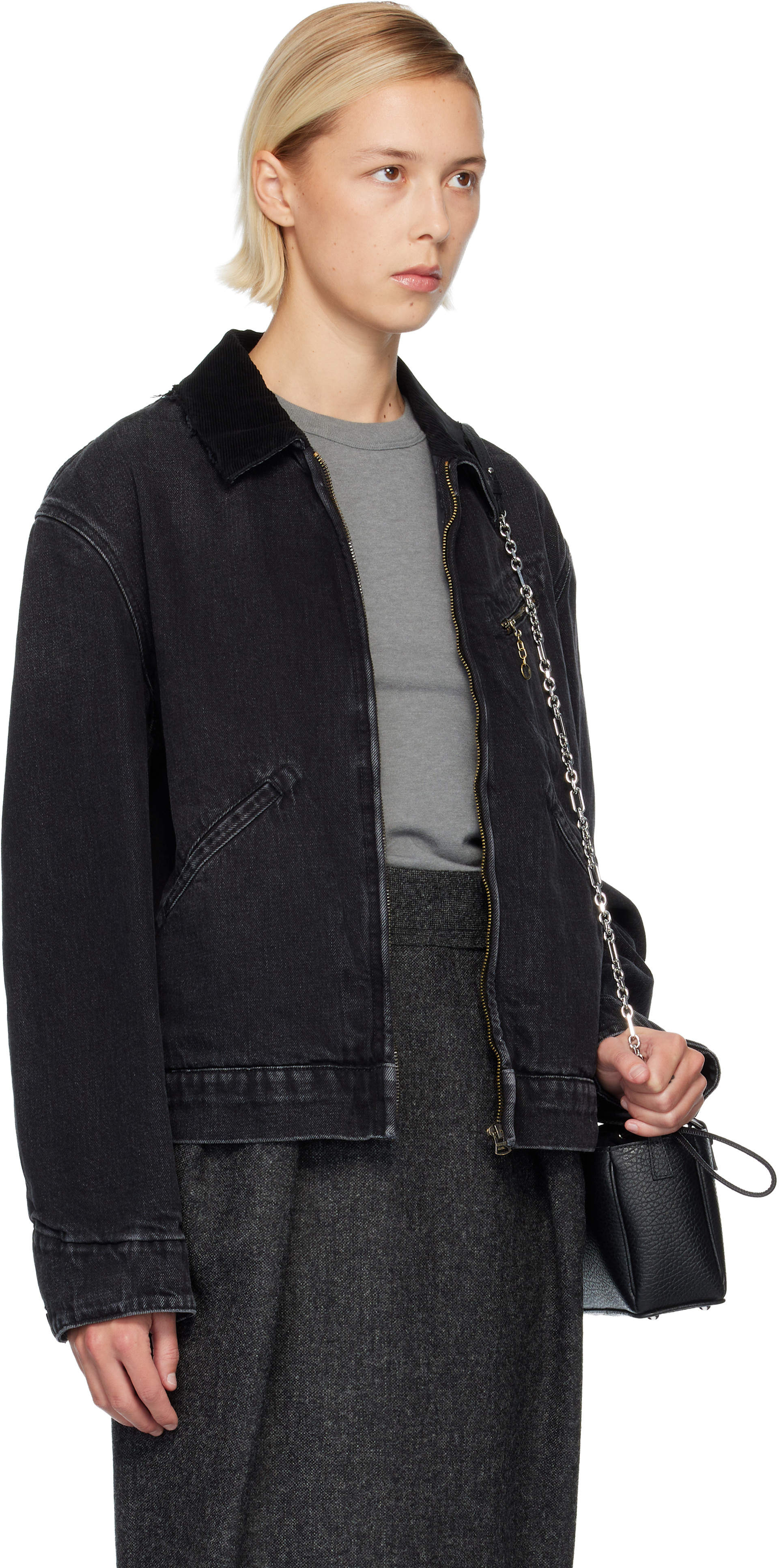Maison Margiela: Black Corduroy Collar Denim Jacket | SSENSE