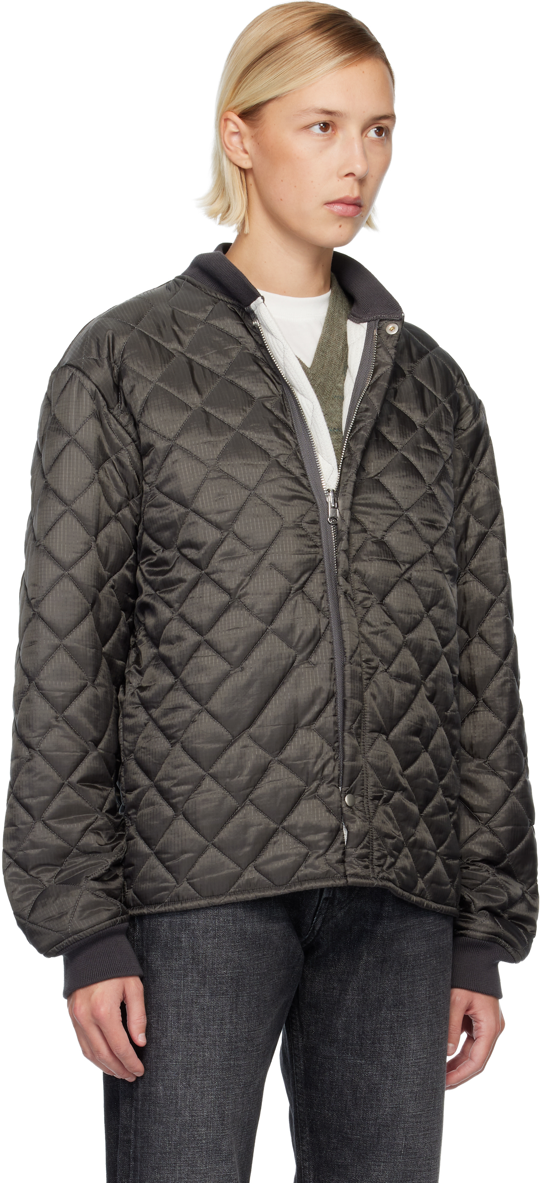 Maison Margiela: Gray Quilted Jacket | SSENSE