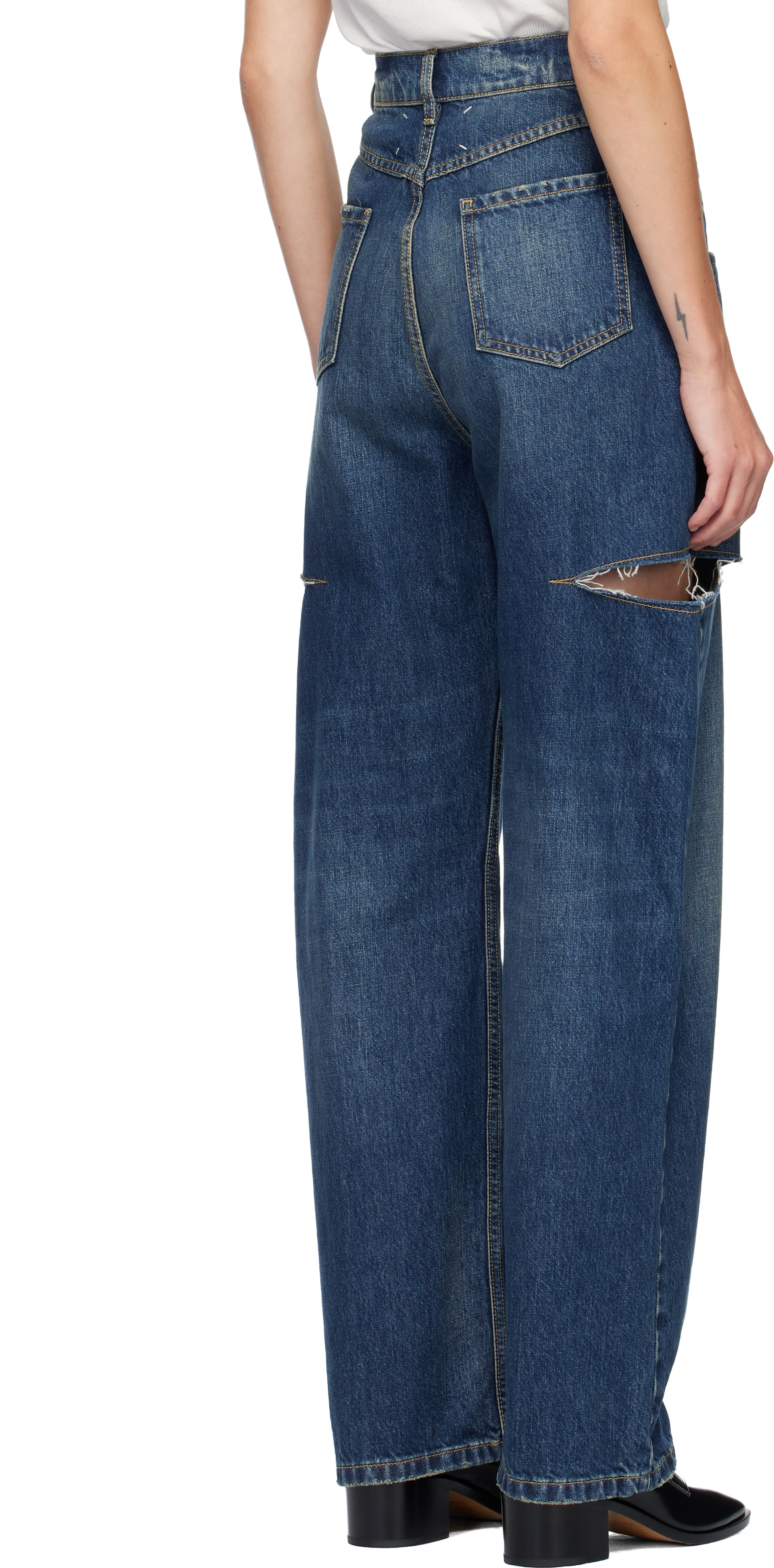 Maison Margiela: Blue Cut-Out Jeans | SSENSE